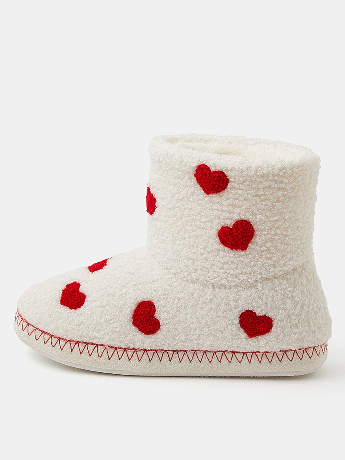 Accessorize Heart Print Slipper Boots - Cream