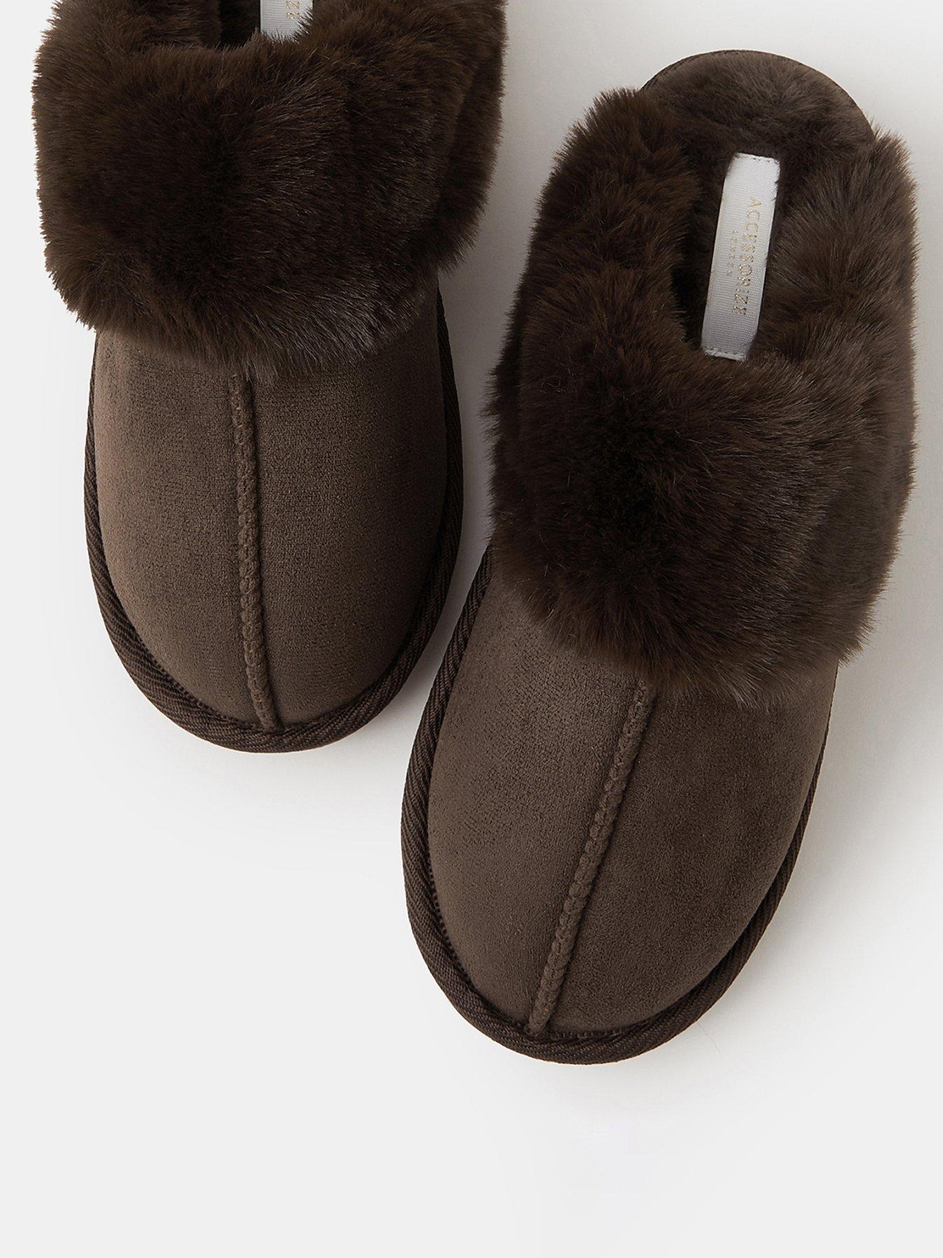 Image 3 of 5 of Accessorize Suedette Mule Slippers - Brown