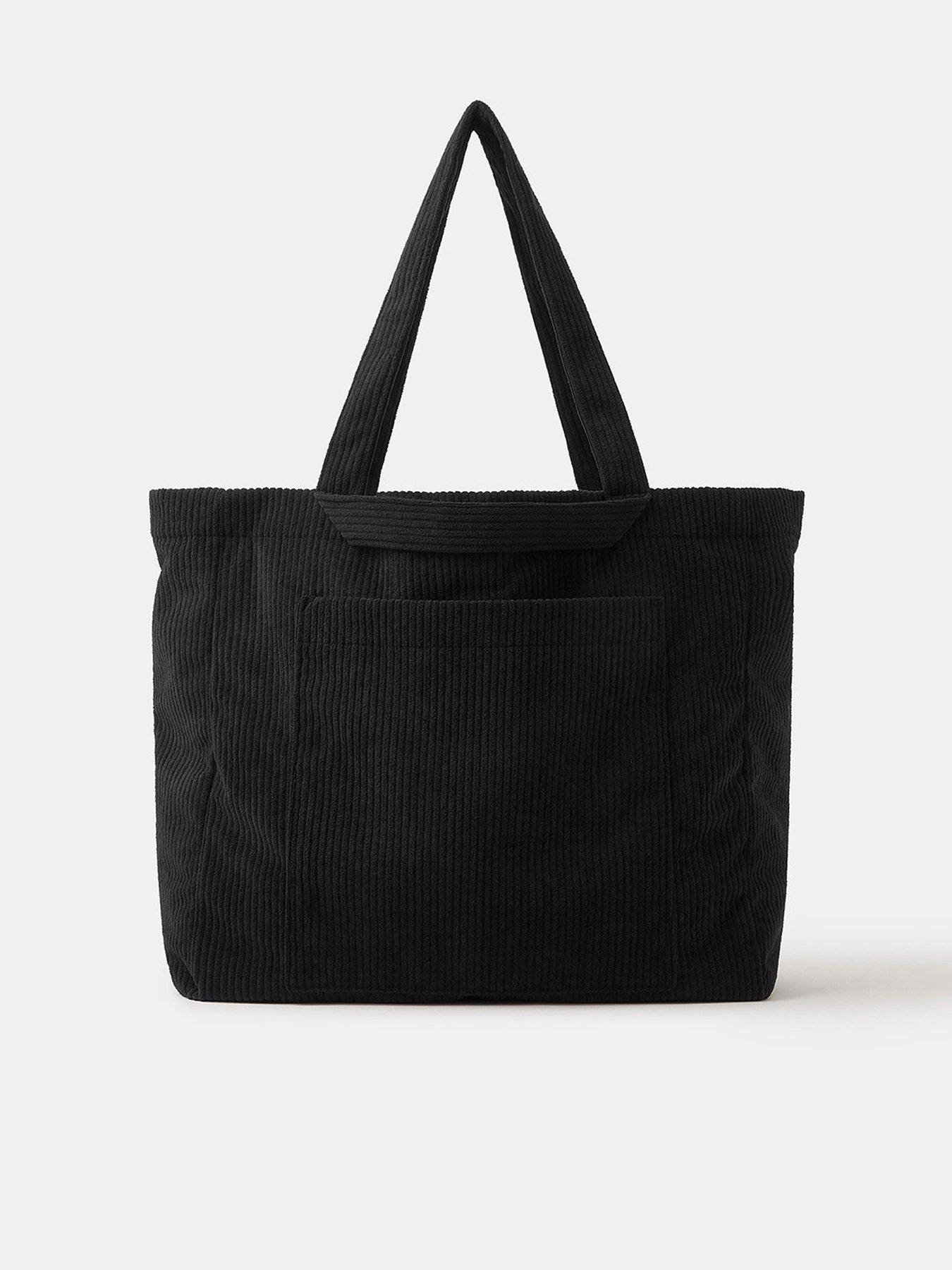 Accessorize Double Strap Corduroy Shopper Bag - Black