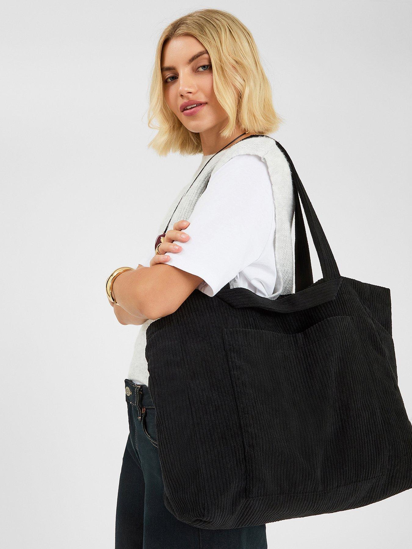 Image 2 of 5 of Accessorize Double Strap Corduroy Shopper Bag - Black