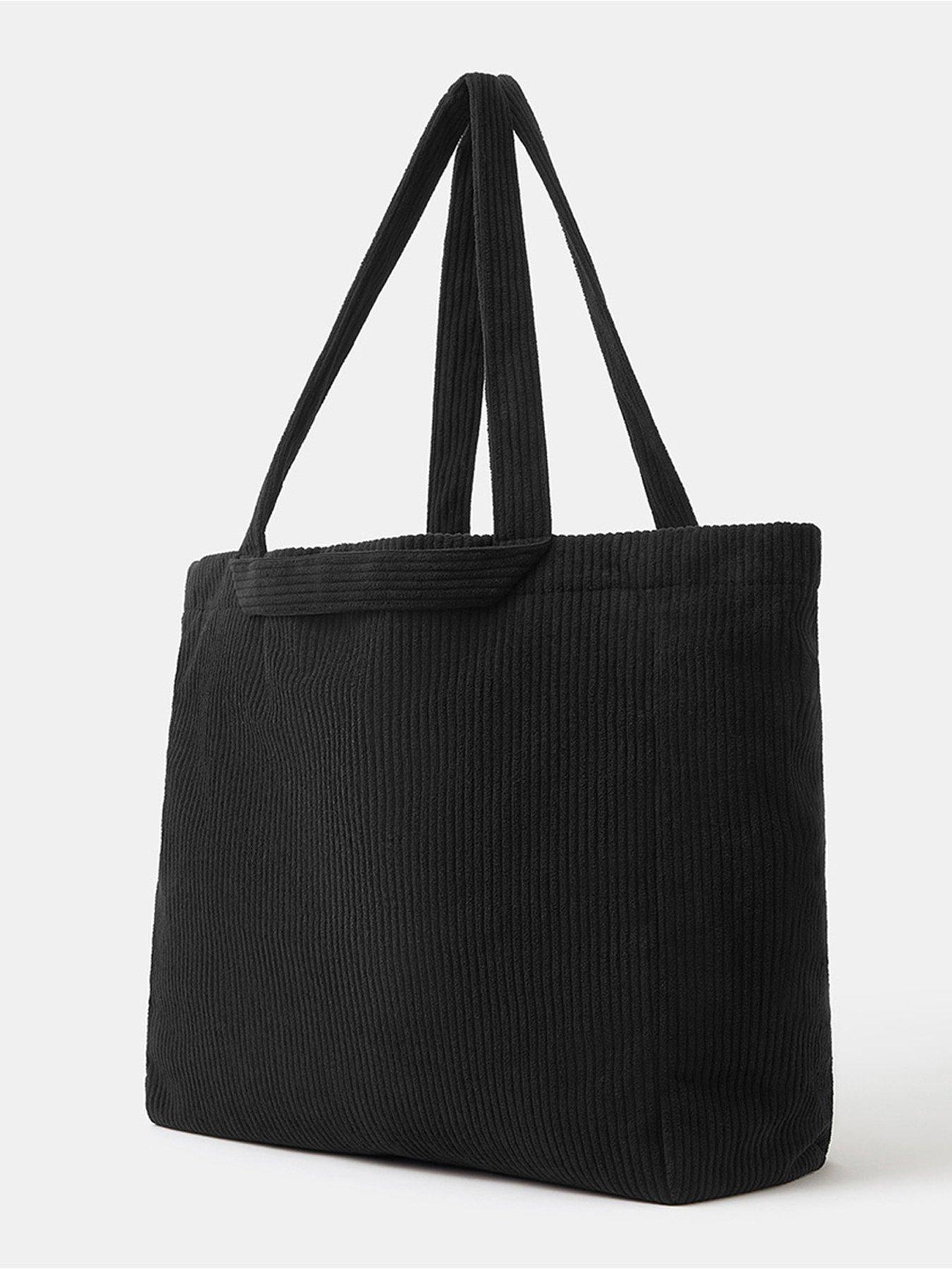 Image 3 of 5 of Accessorize Double Strap Corduroy Shopper Bag - Black