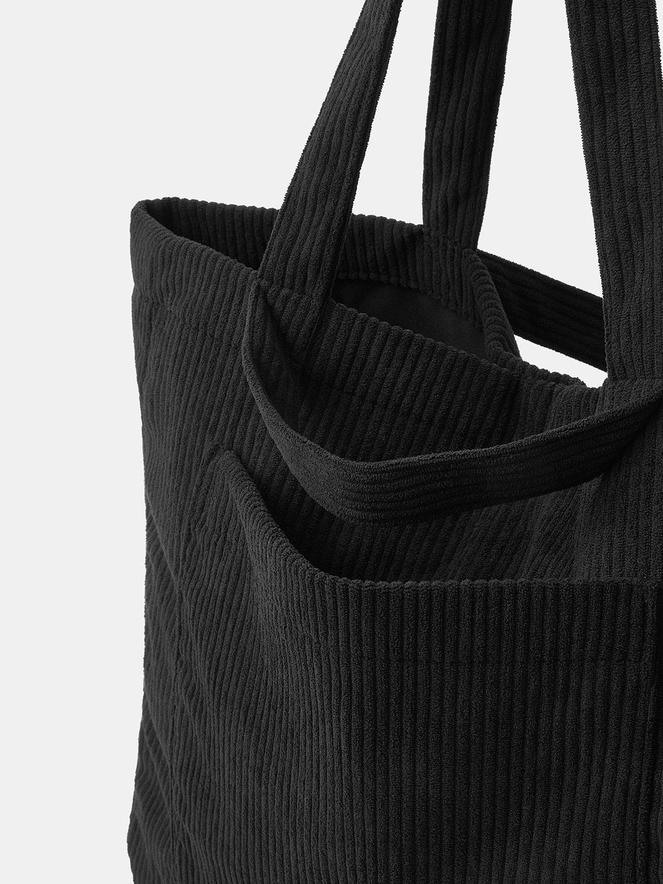 Image 4 of 5 of Accessorize Double Strap Corduroy Shopper Bag - Black