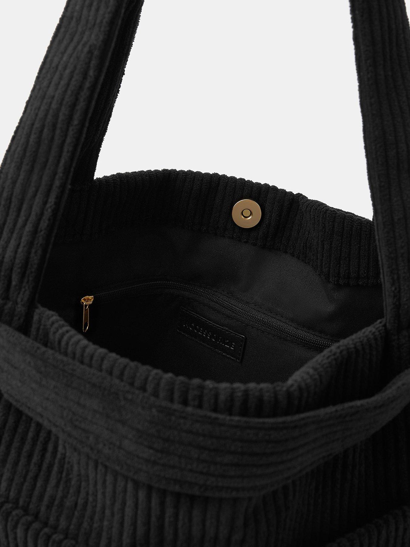 Image 5 of 5 of Accessorize Double Strap Corduroy Shopper Bag - Black