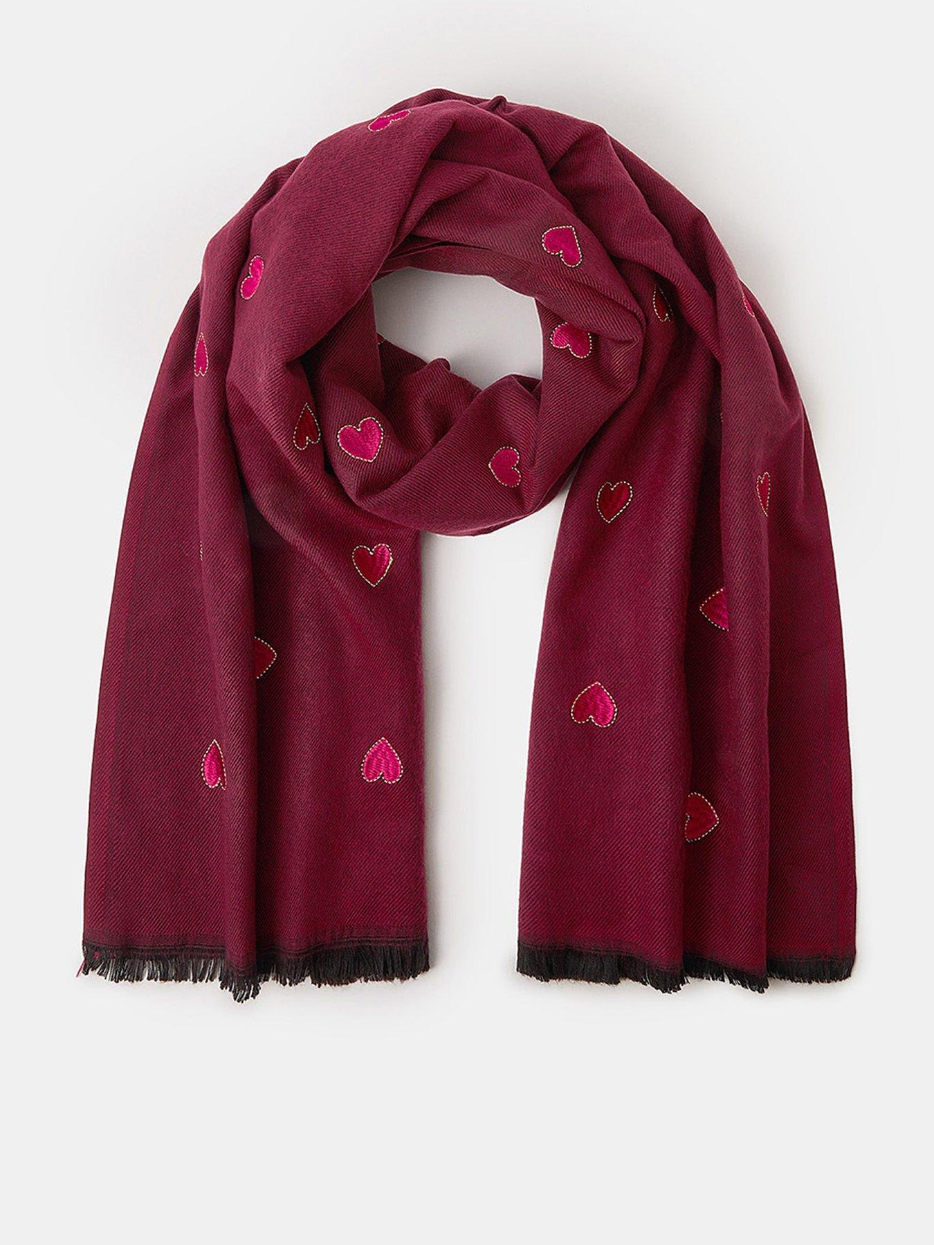 Accessorize Heart Embroidered Blanket Scarf - Burgundy
