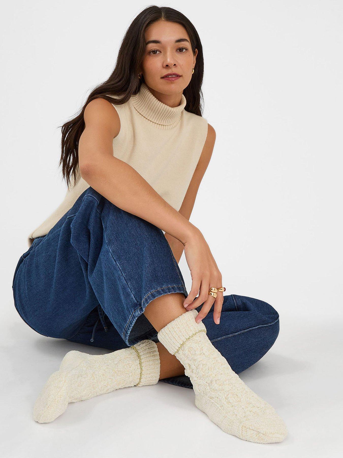 undefined Chenille Cable Knit Bed Socks