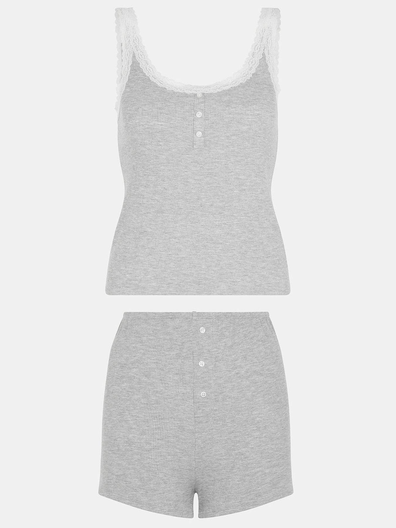  image of accessorize-rib-lace-trim-vest-set-grey