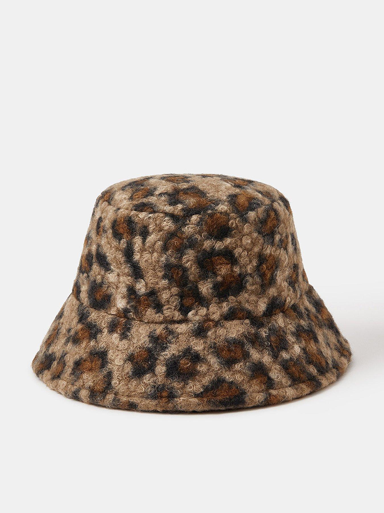 undefined Leopard Print Boucle Bucket Hat