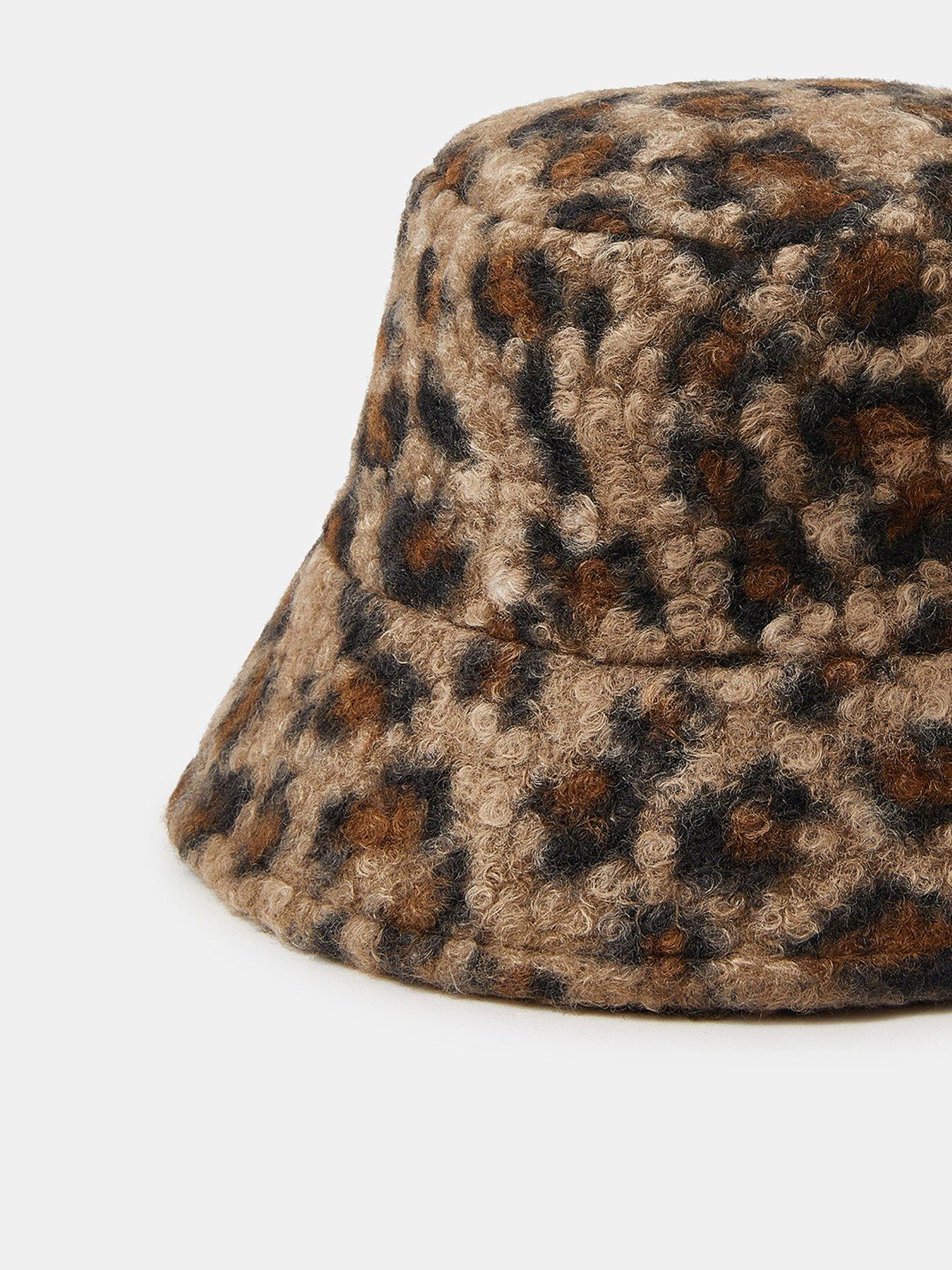Image 2 of 2 of Accessorize Leopard Print Boucle Bucket Hat - Brown