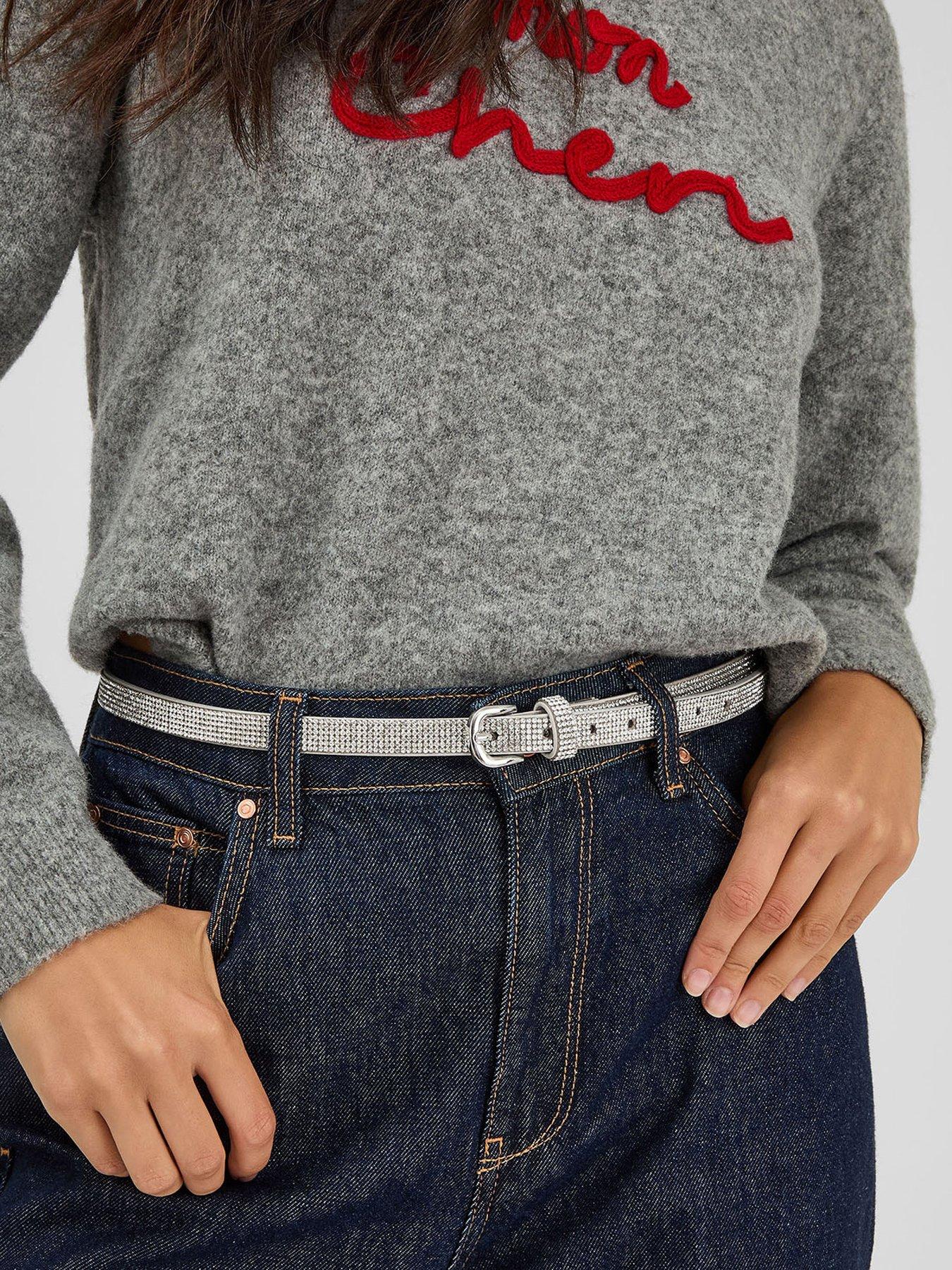Image 2 of 3 of Accessorize Slim Diamant&eacute; Belt Silver - Gold