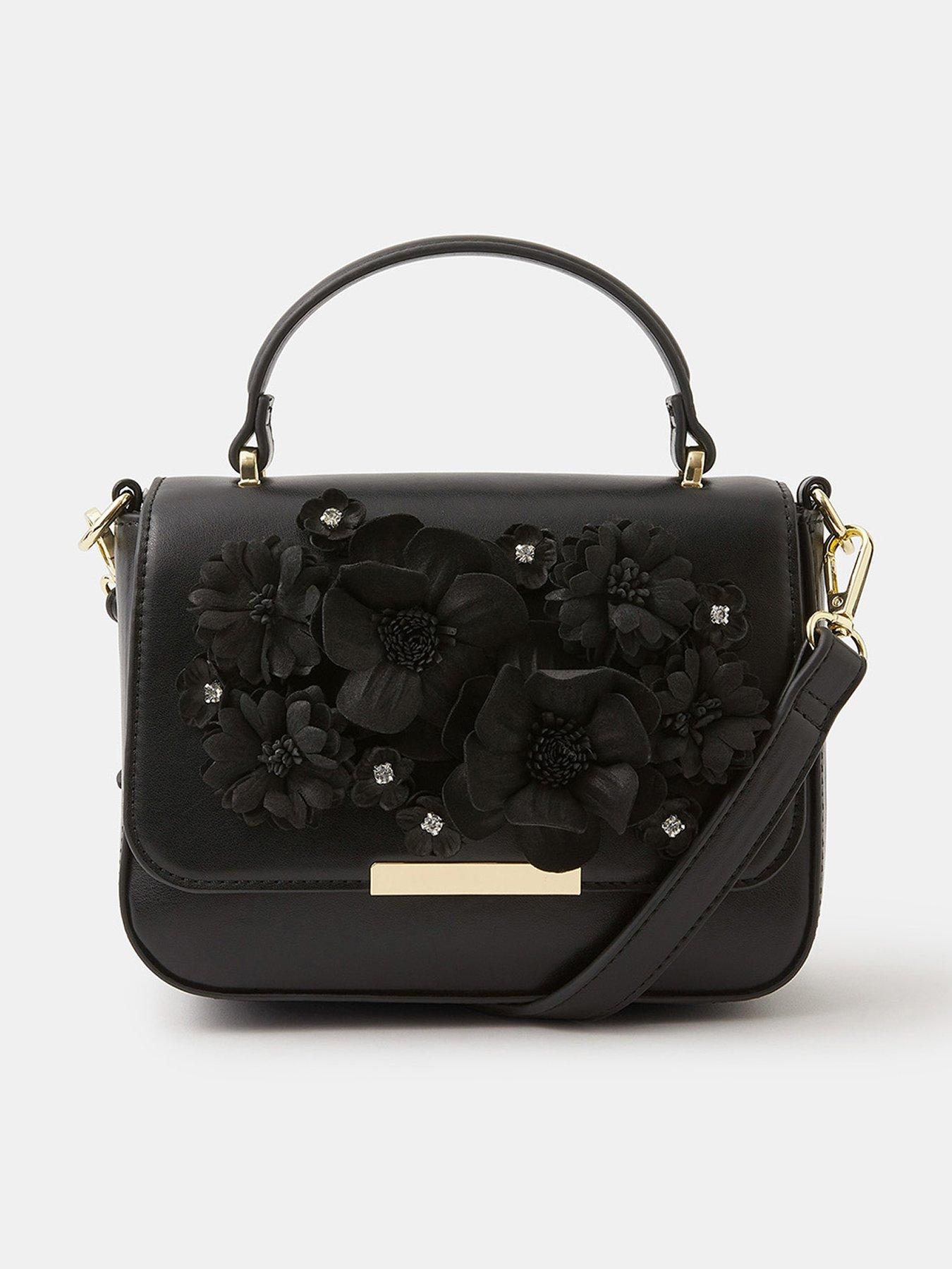 Accessorize 3D Flower Crossbody Bag - Black