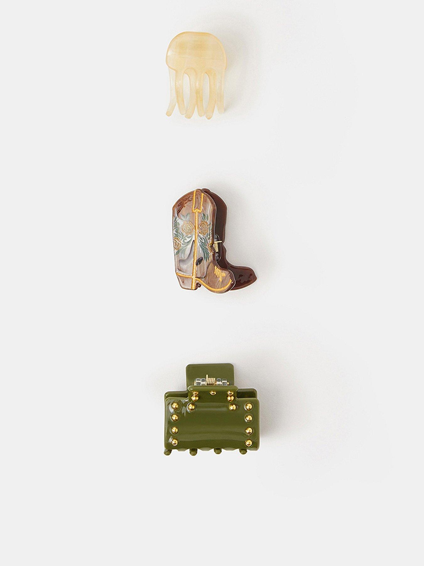 Image 1 of 3 of Accessorize 3-Pack Mix Cowboy Stud Claw Clips - Multi