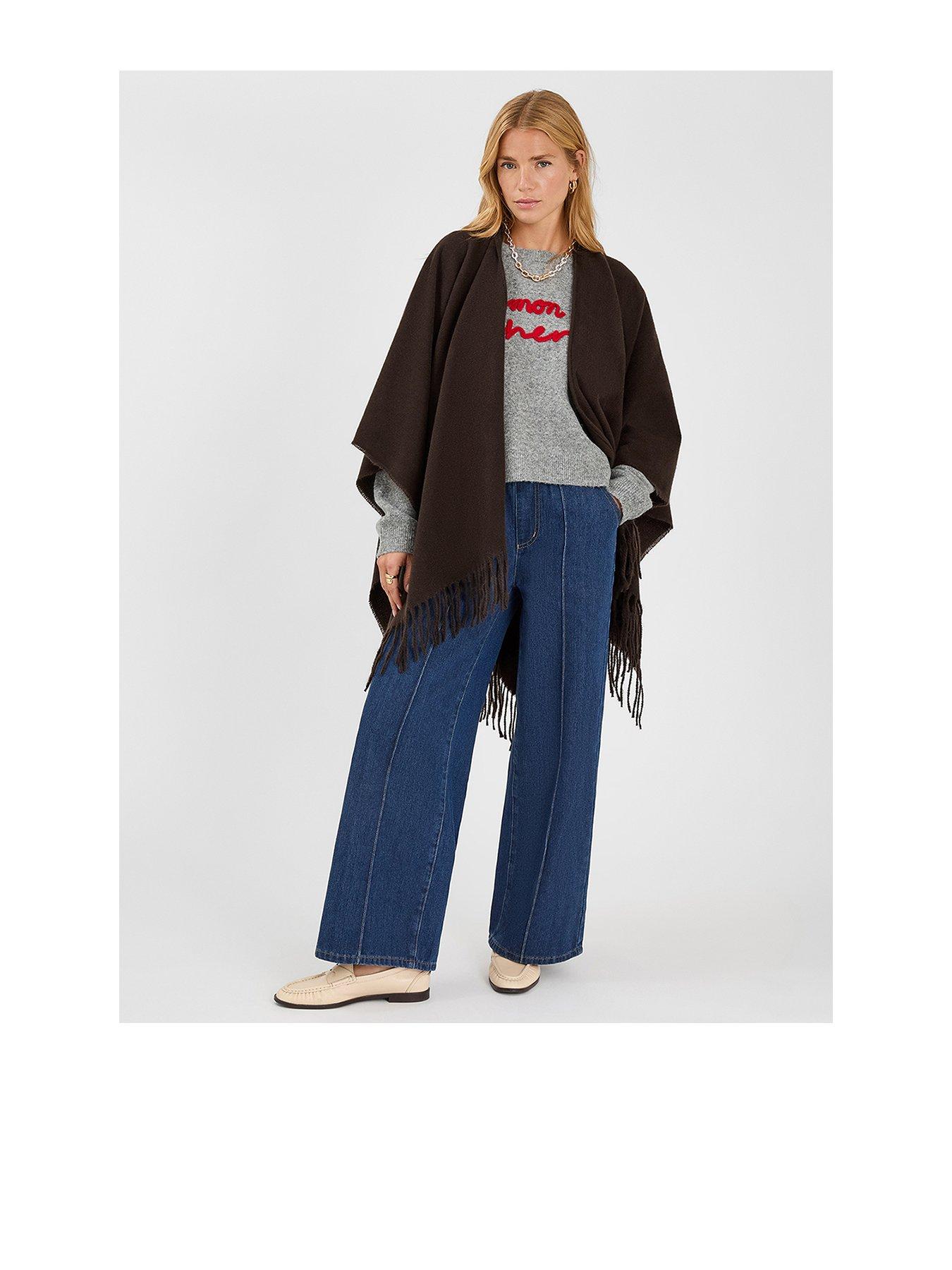 undefined Fringe Trim Poncho