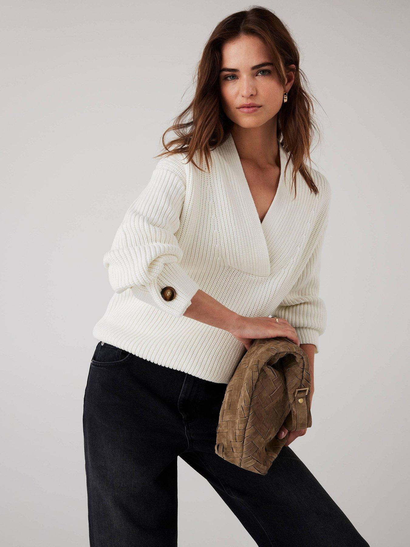 Mint Velvet Cream V Neck Jumper - White
