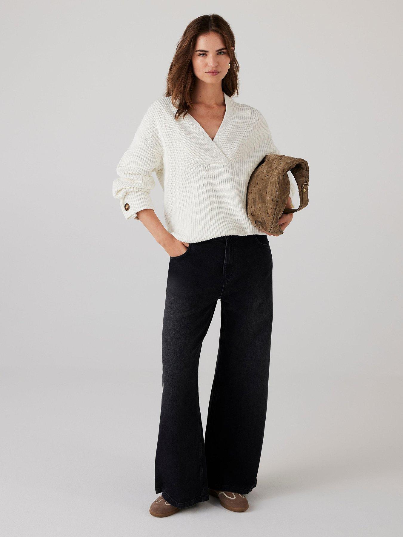  image of mint-velvet-cream-v-neck-jumper-white