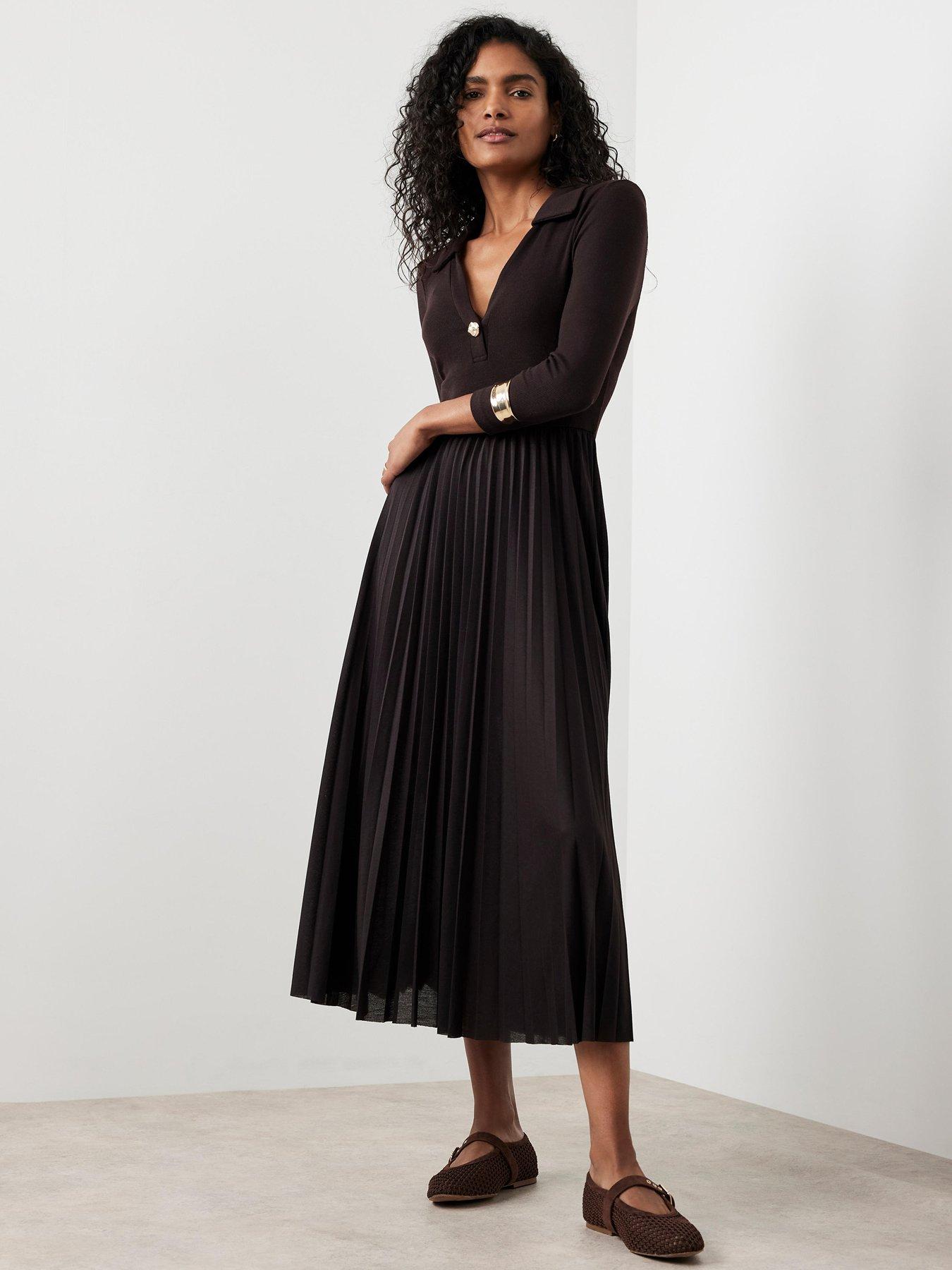 Image 1 of 6 of Mint Velvet Choc Polo Jersey Midi Dress - Brown