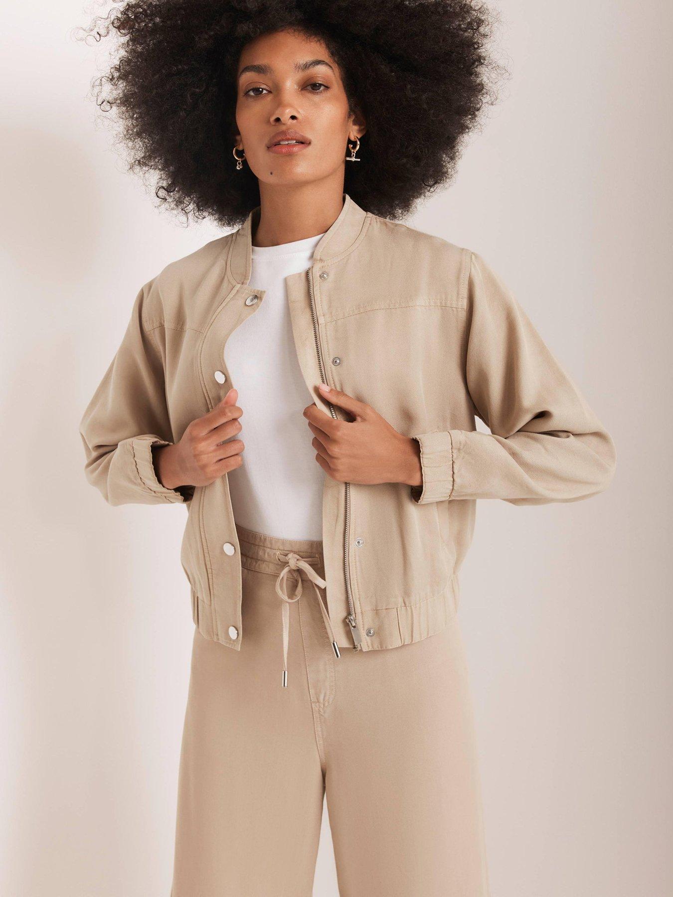 undefined Neutral Washed Bomber Jacket - Cream