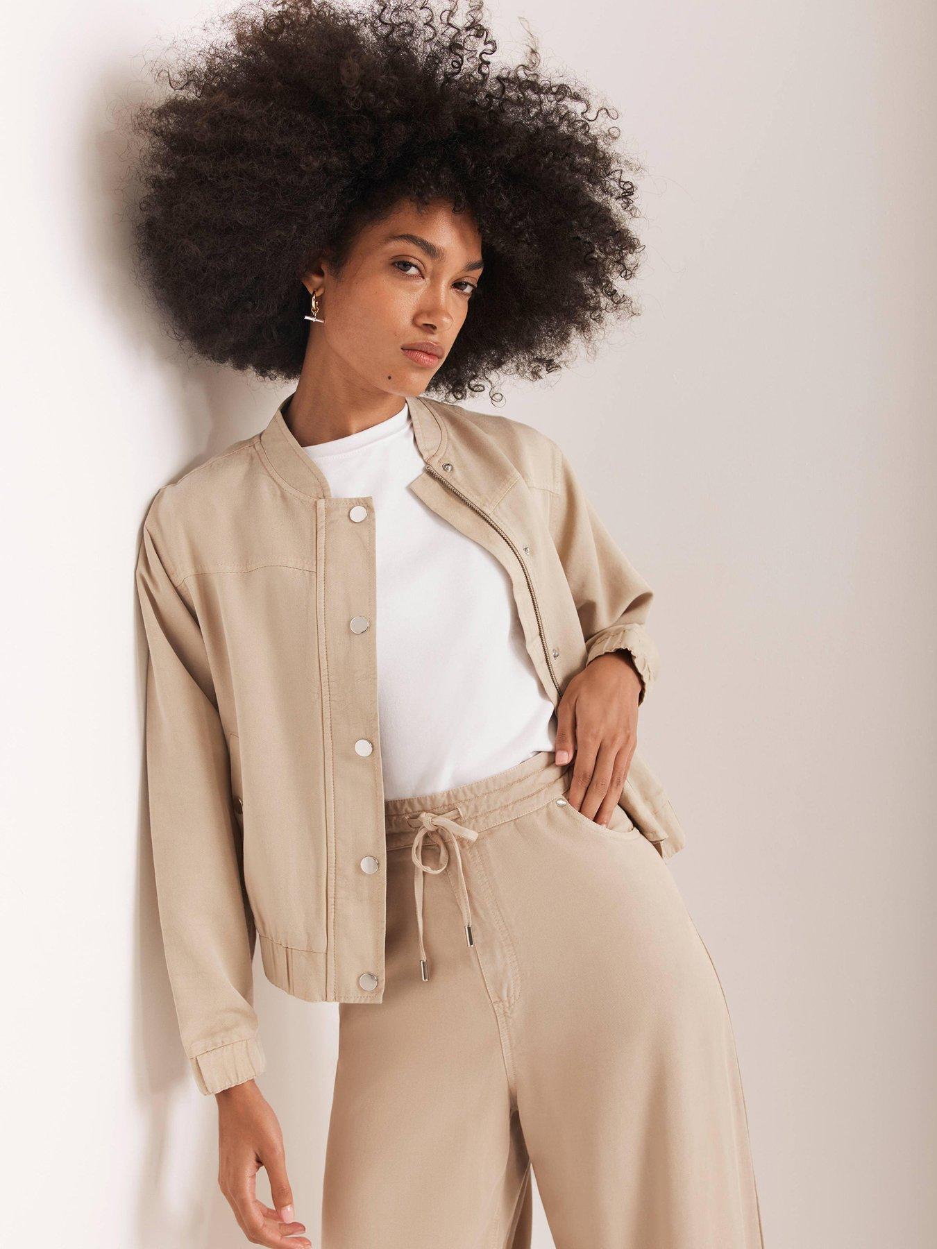 Image 2 of 6 of Mint Velvet Neutral Washed Bomber Jacket - Cream