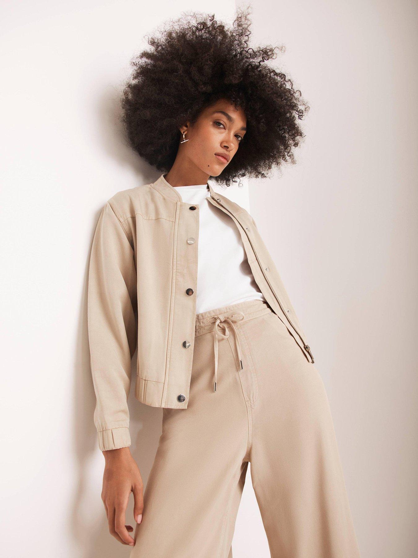 Image 4 of 6 of Mint Velvet Neutral Washed Bomber Jacket - Cream