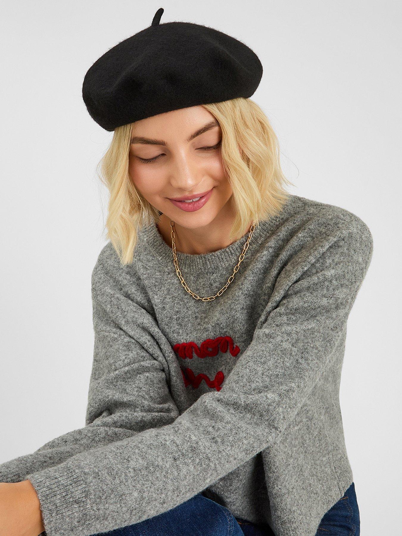 Image 2 of 5 of Accessorize Plain Wool Beret - Black