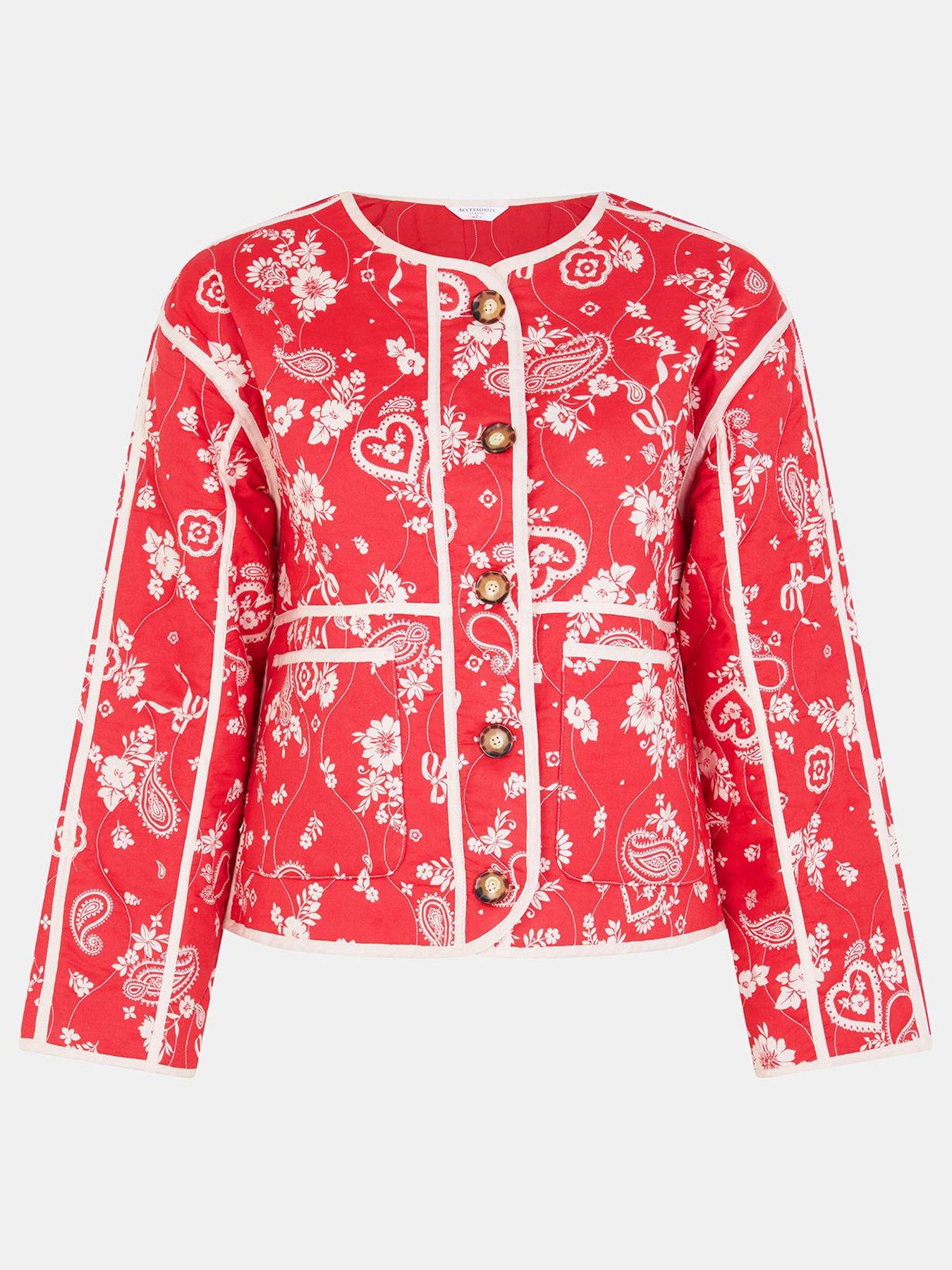 Image 3 of 5 of Accessorize Paisley Quilted Jacket - Red
