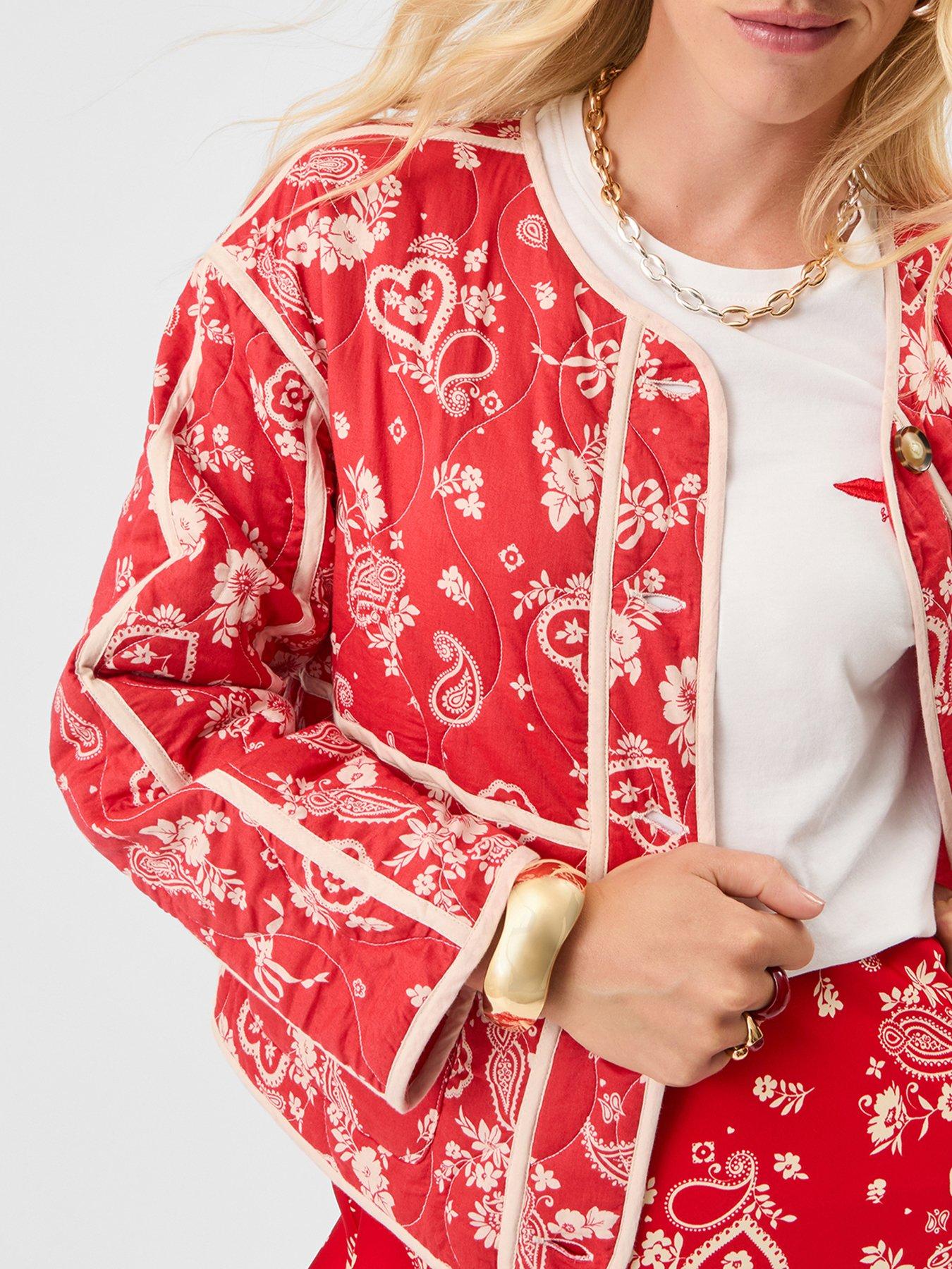 Image 5 of 5 of Accessorize Paisley Quilted Jacket - Red