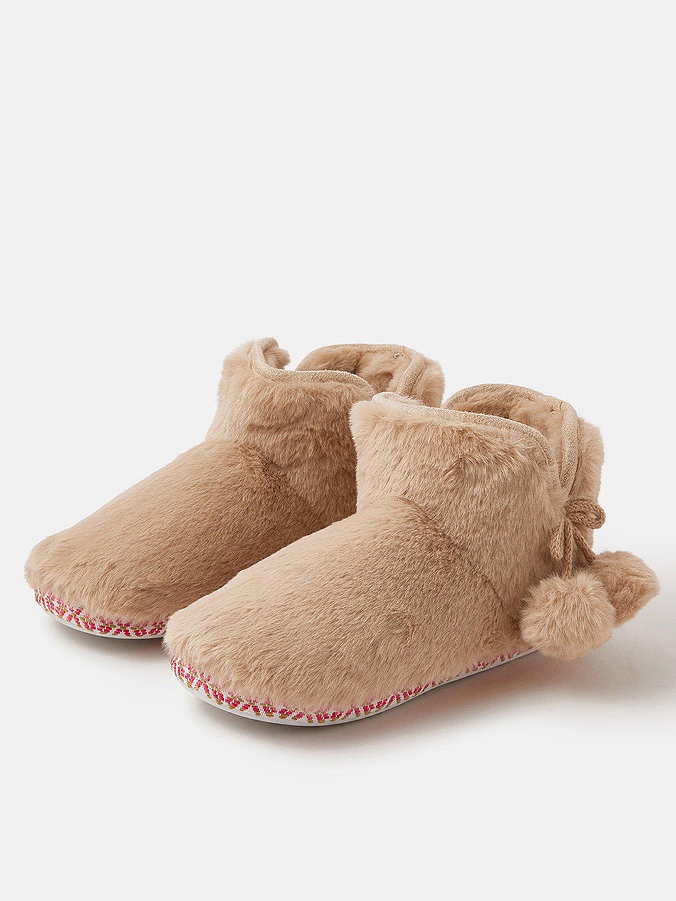 Image 2 of 3 of Accessorize Fluffy Braided Slipper Boots - Cream