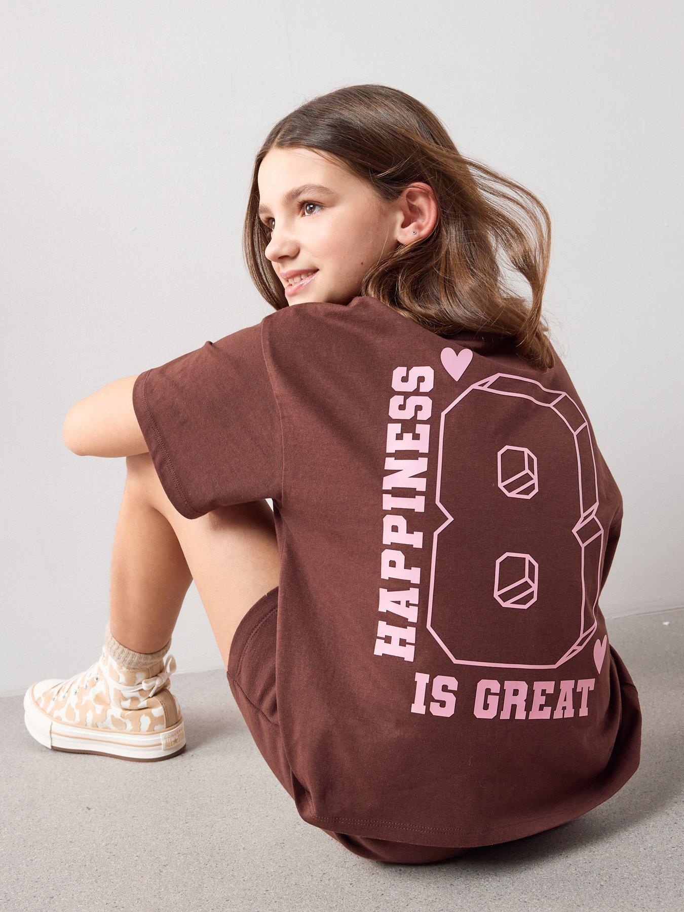 the-very-collection-girls-back-print-short-sleeve-t-shirt-and-shorts-set-brown