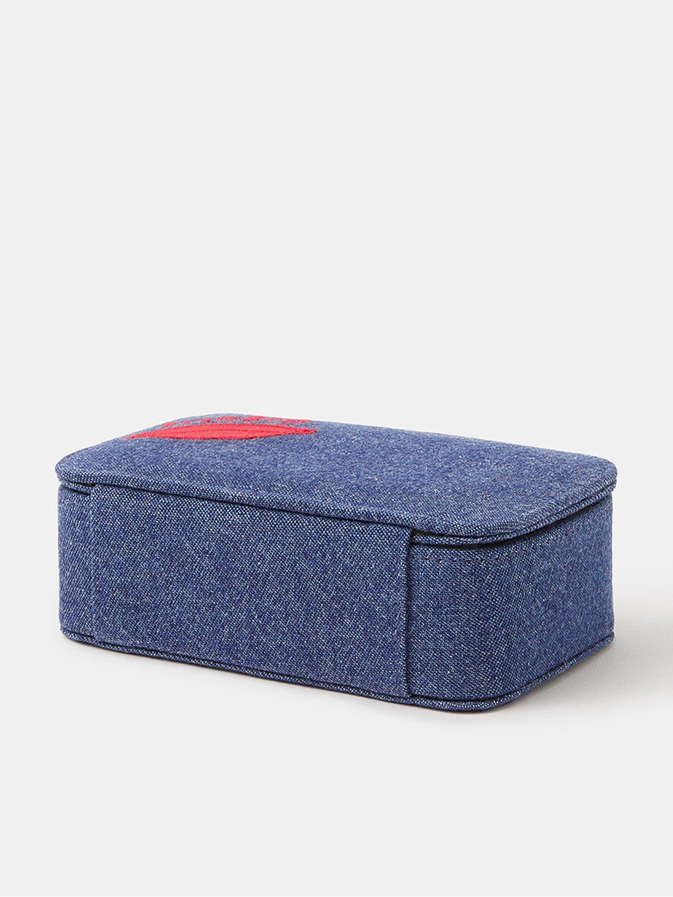 Image 2 of 3 of Accessorize Small Paris Denim Jewellery Box - Blue