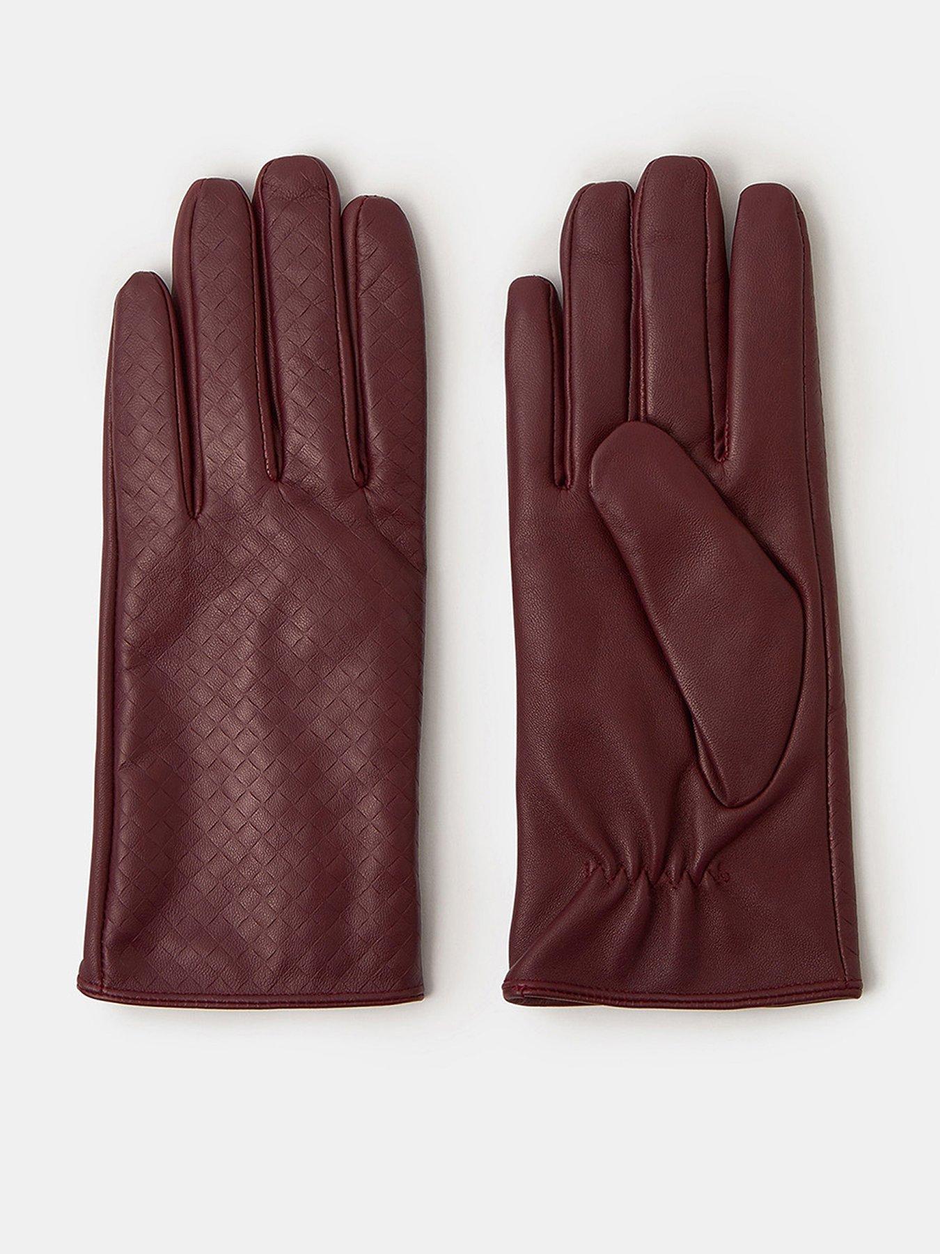 Accessorize Woven Leather Gloves - Burgundy