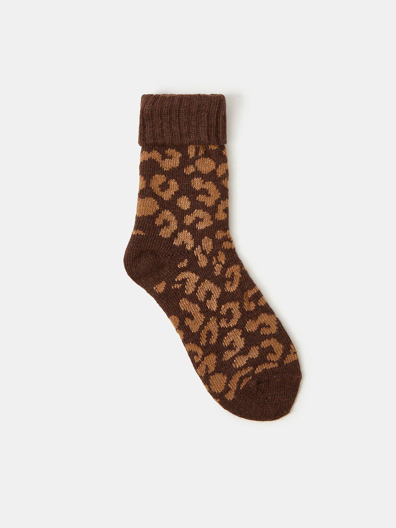  image of accessorize-leopard-print-knit-socks-brown