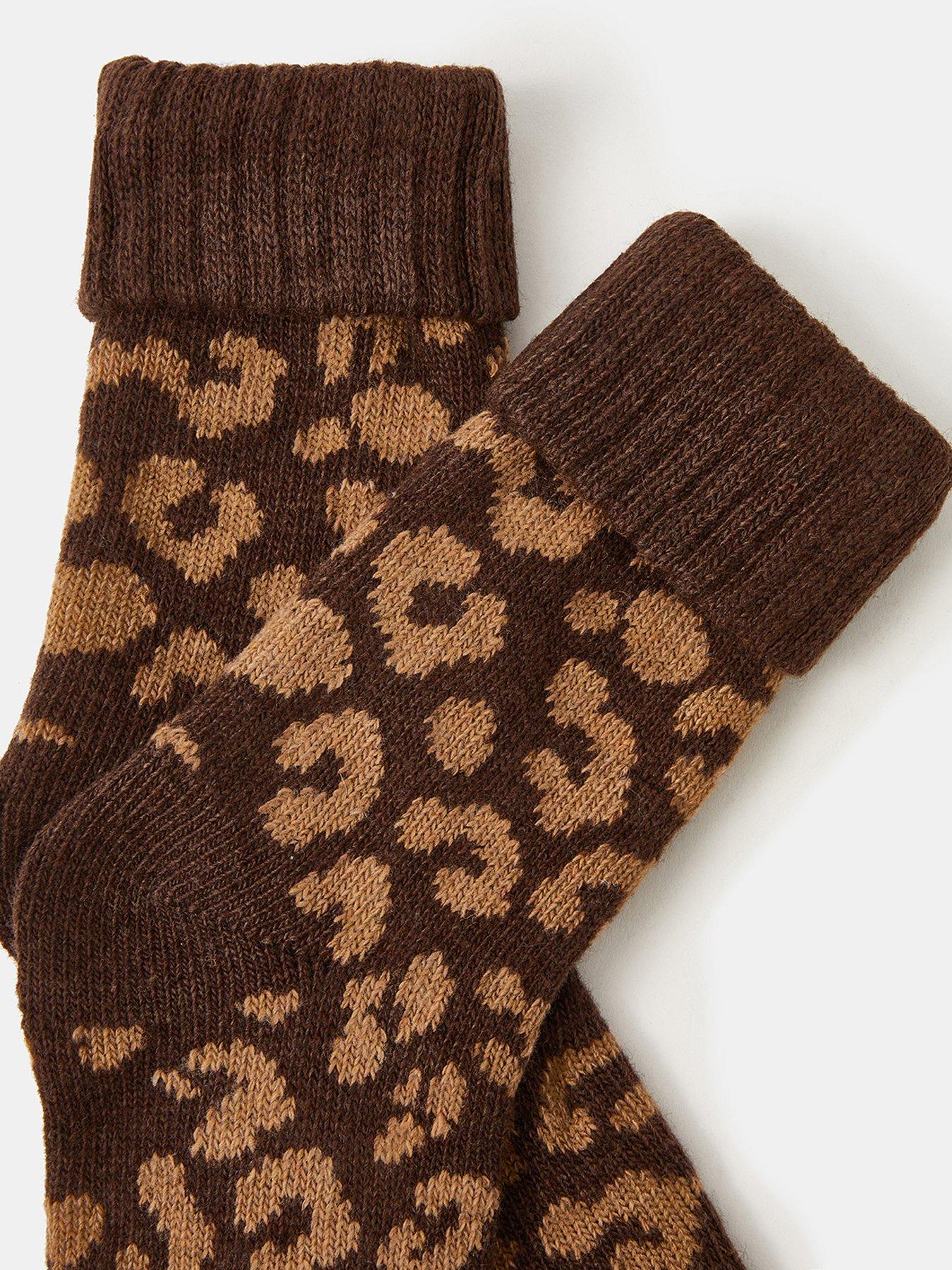  image of accessorize-leopard-print-knit-socks-brown