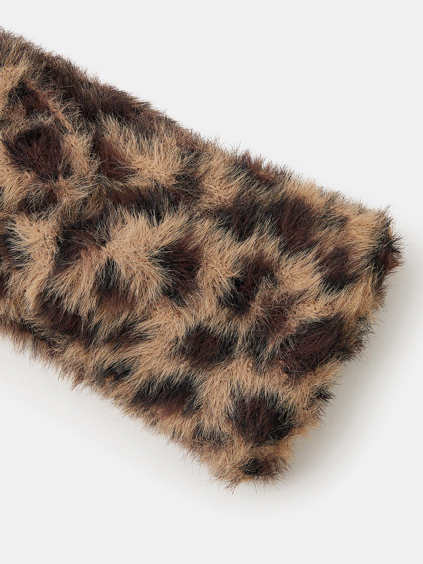 Image 2 of 2 of Accessorize Faux Fur Leopard Print Bando - Brown