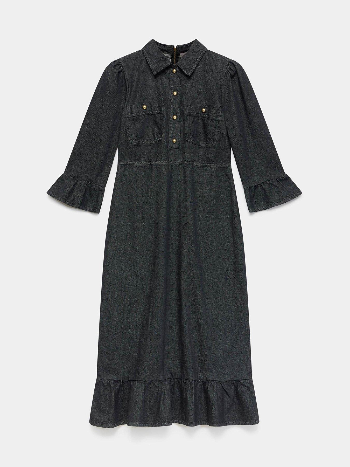 Image 5 of 6 of Mint Velvet Frill Denim Midi Dress - Black