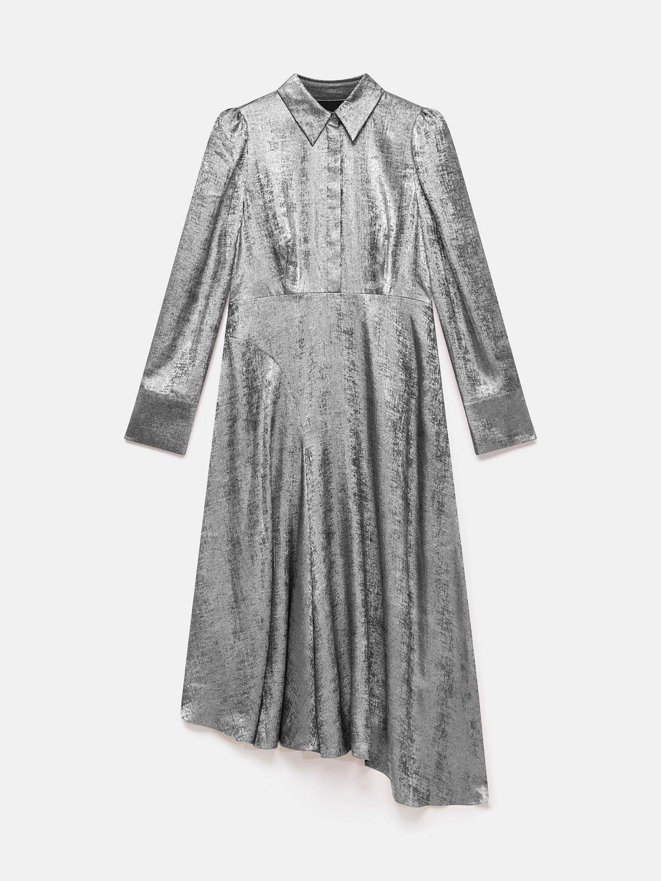 Image 5 of 6 of Mint Velvet Metallic Shirt Dress - Silver