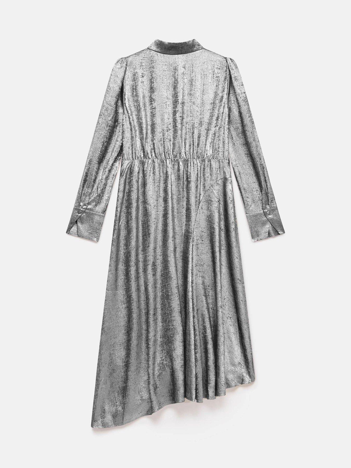 Image 6 of 6 of Mint Velvet Metallic Shirt Dress - Silver
