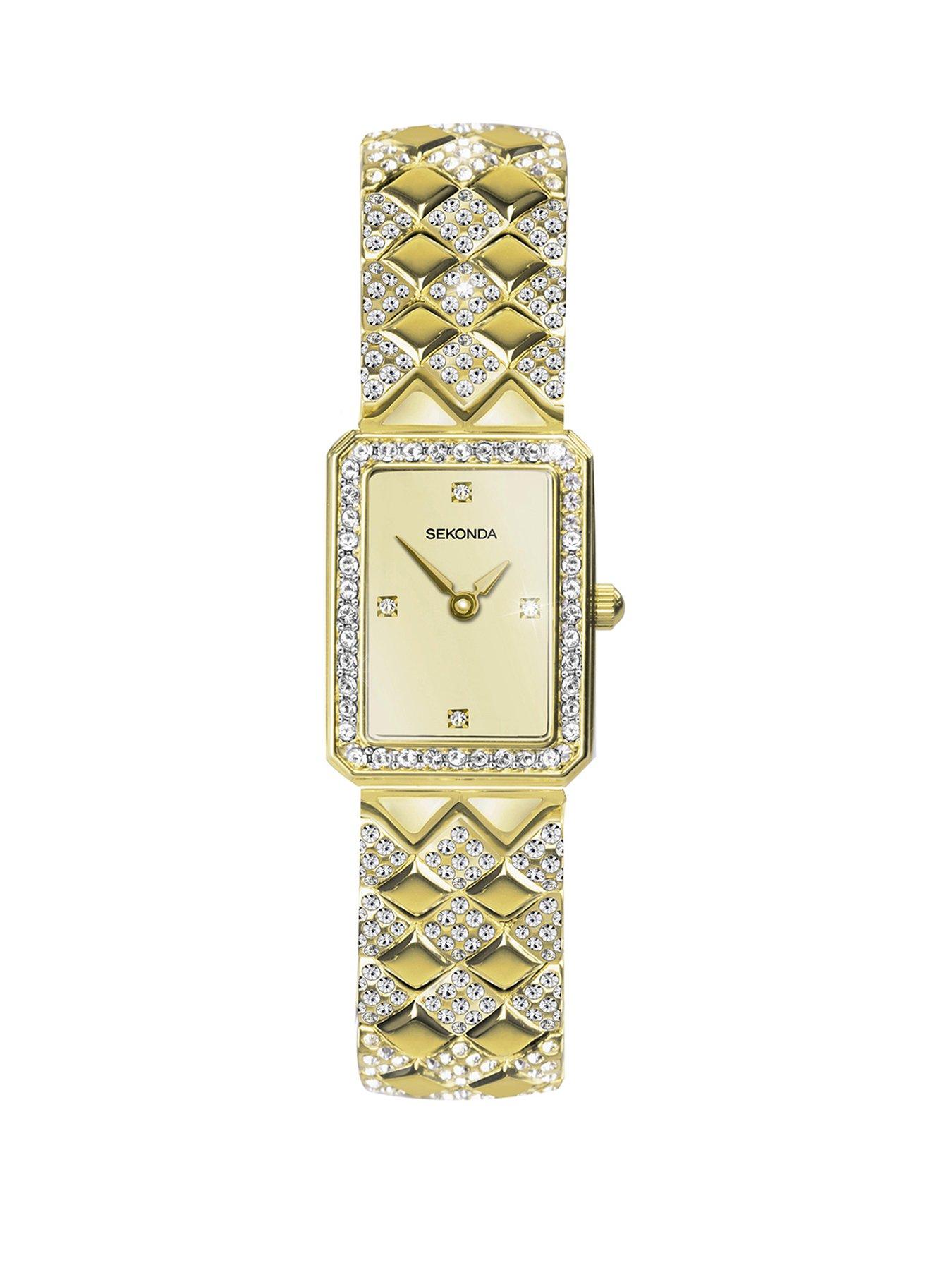 undefined Womens Lunar Gold Alloy Bracelet with Champagne Dial Analogue Watch
