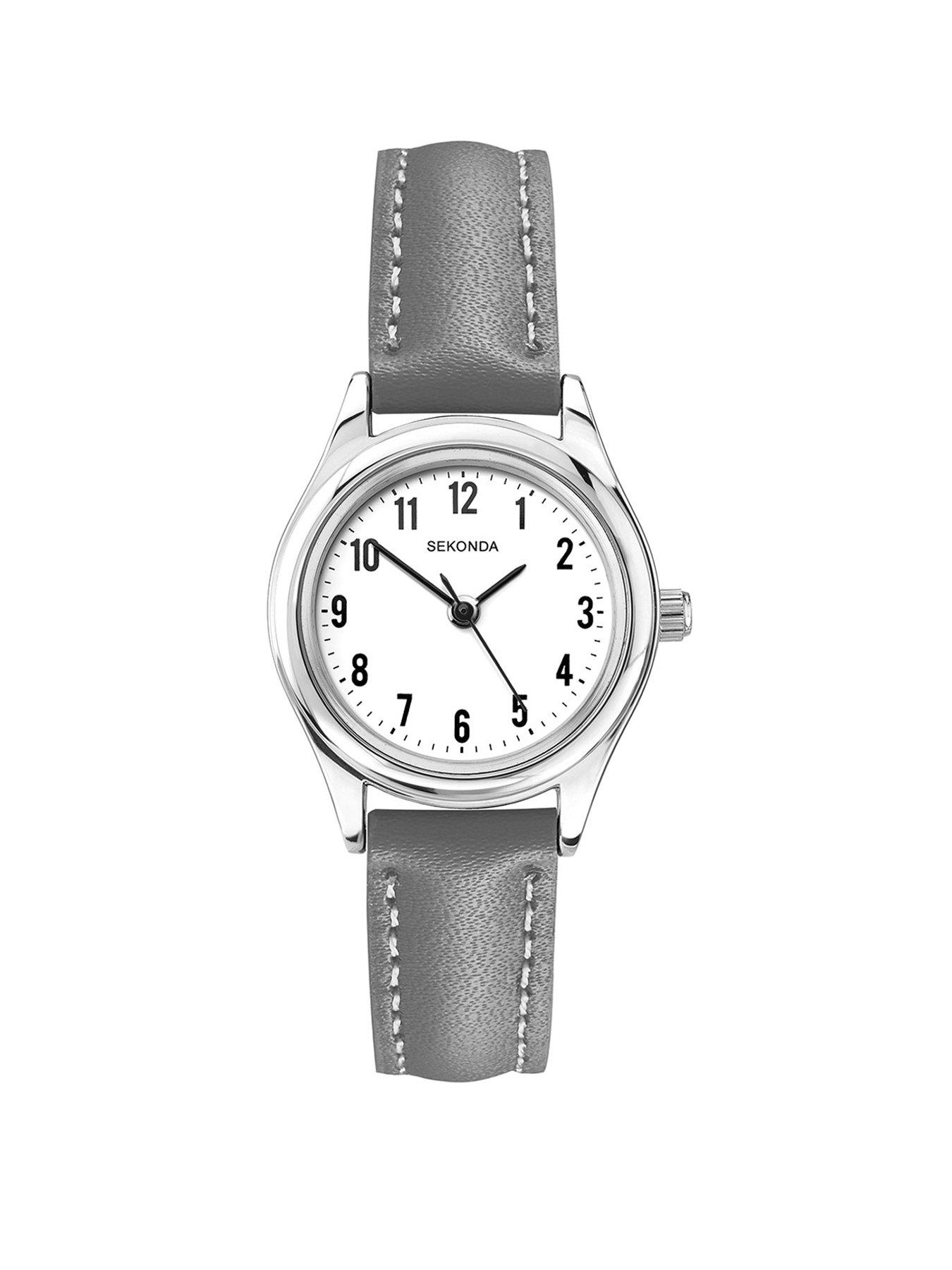 undefined Womens Evans Grey Leather Strap with White Dial Analogue Watch