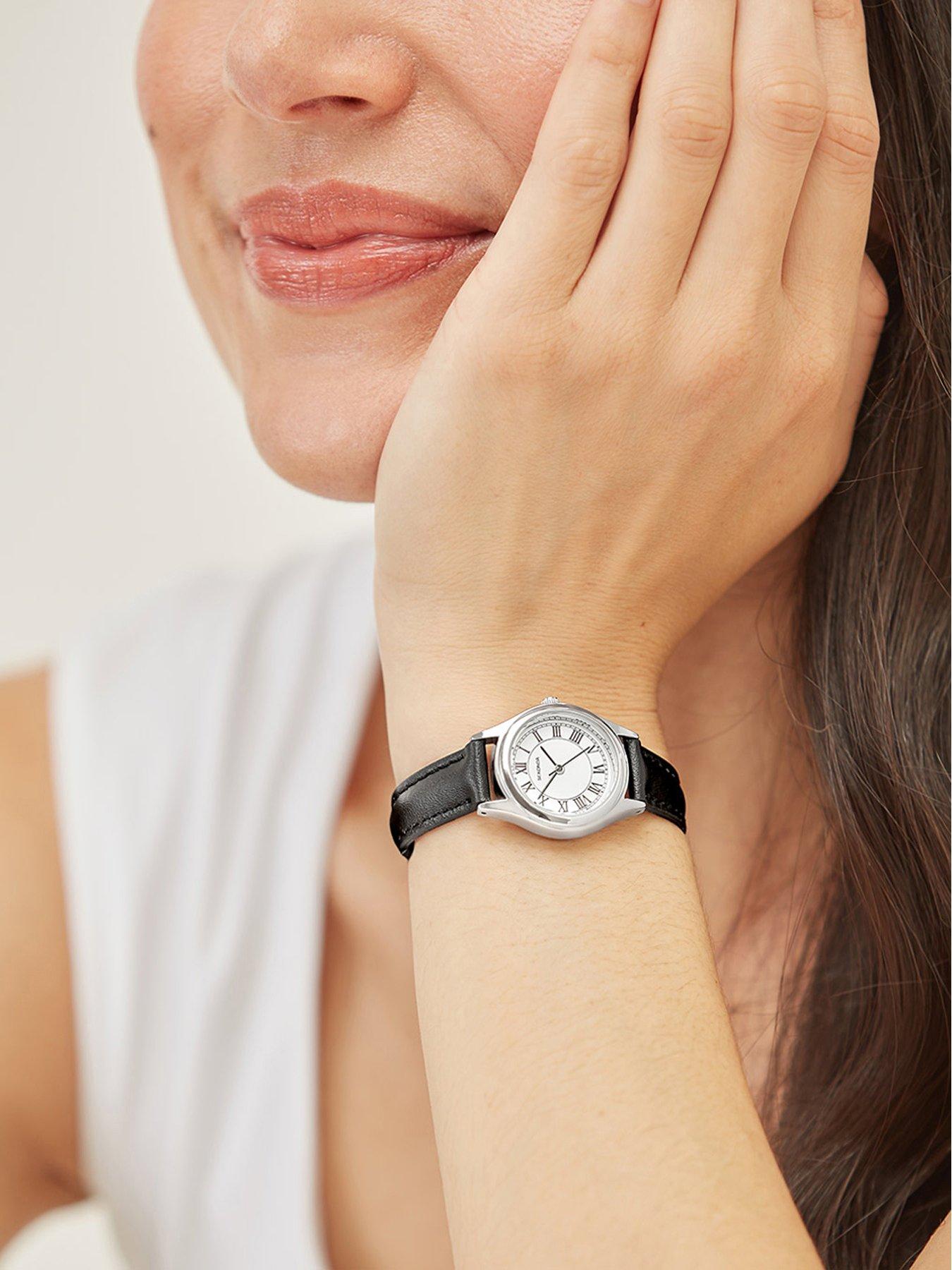 Image 3 of 6 of Sekonda Womens Evans Black Leather Strap with White Dial Analogue Watch