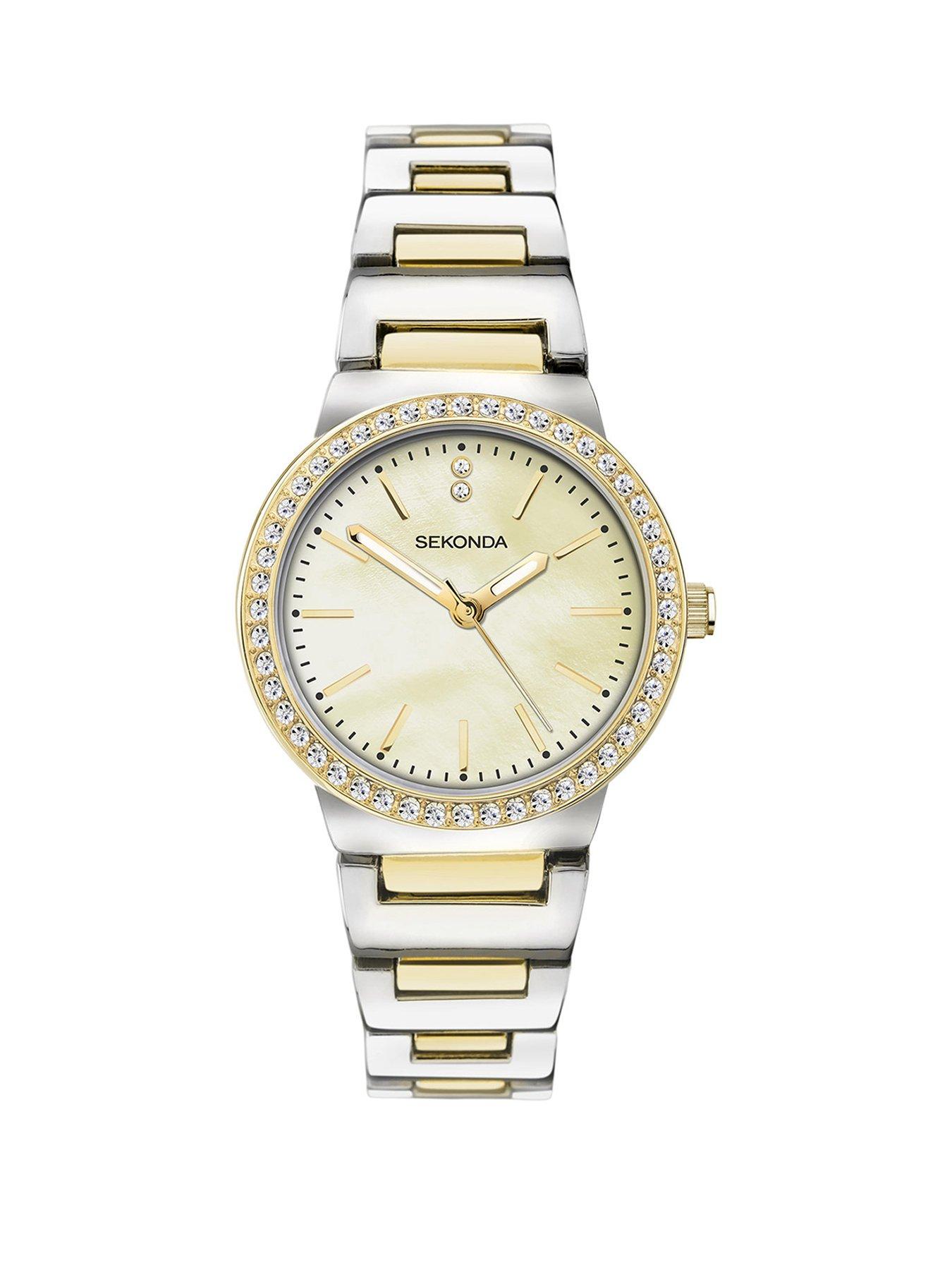 undefined Womens Amelia Two Tone Alloy Bracelet with Champagne Dial Analogue Watch