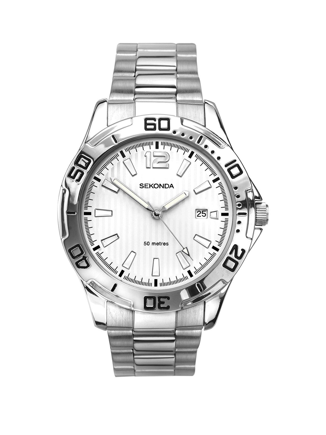 undefined Mens Caspian Silver Stainless Steel Bracelet with White Dial Analogue Watch