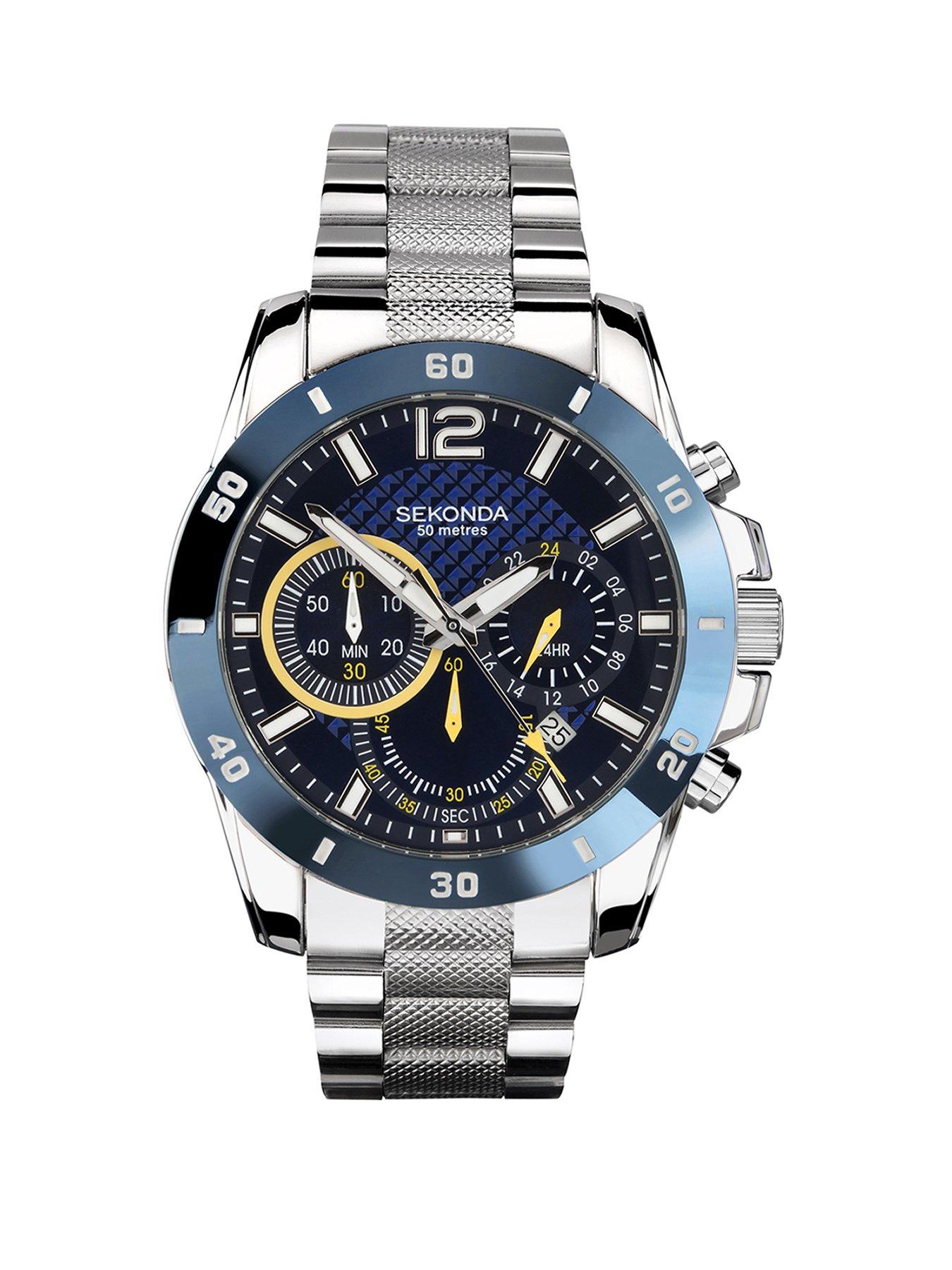 undefined Mens Solo Silver Stainless Steel Bracelet with Blue Dial Chronograph Watch
