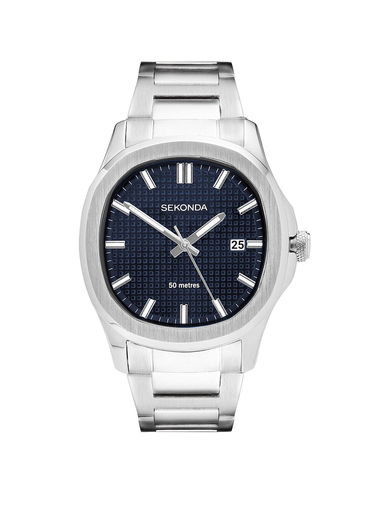 undefined Mens Octaire Silver Stainless Steel Bracelet with Blue Dial Analogue Watch
