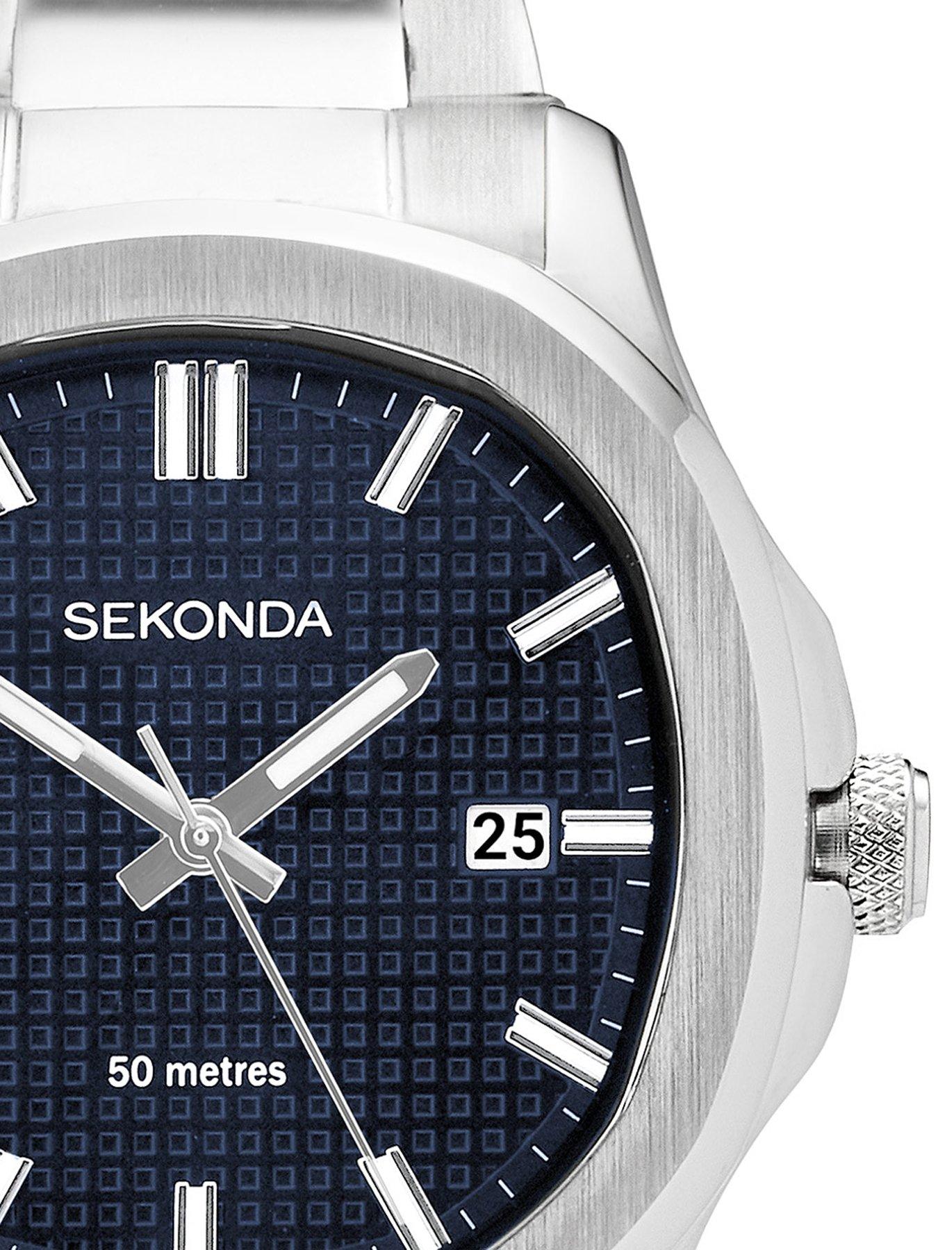 Image 2 of 6 of Sekonda Mens Octaire Silver Stainless Steel Bracelet with Blue Dial Analogue Watch