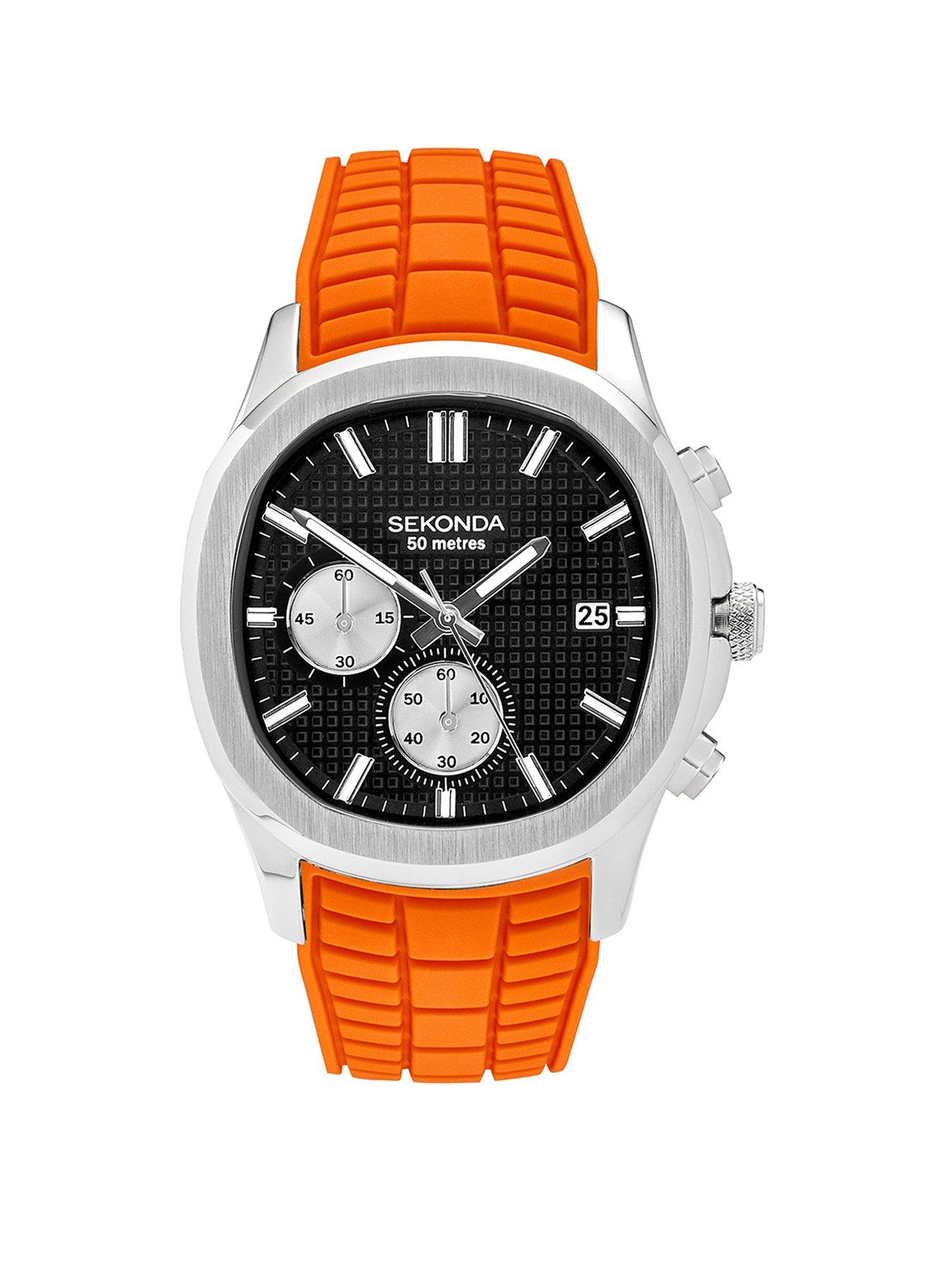 undefined Mens Octaire Orange Silicone Strap with Black Dial Chronograph Watch