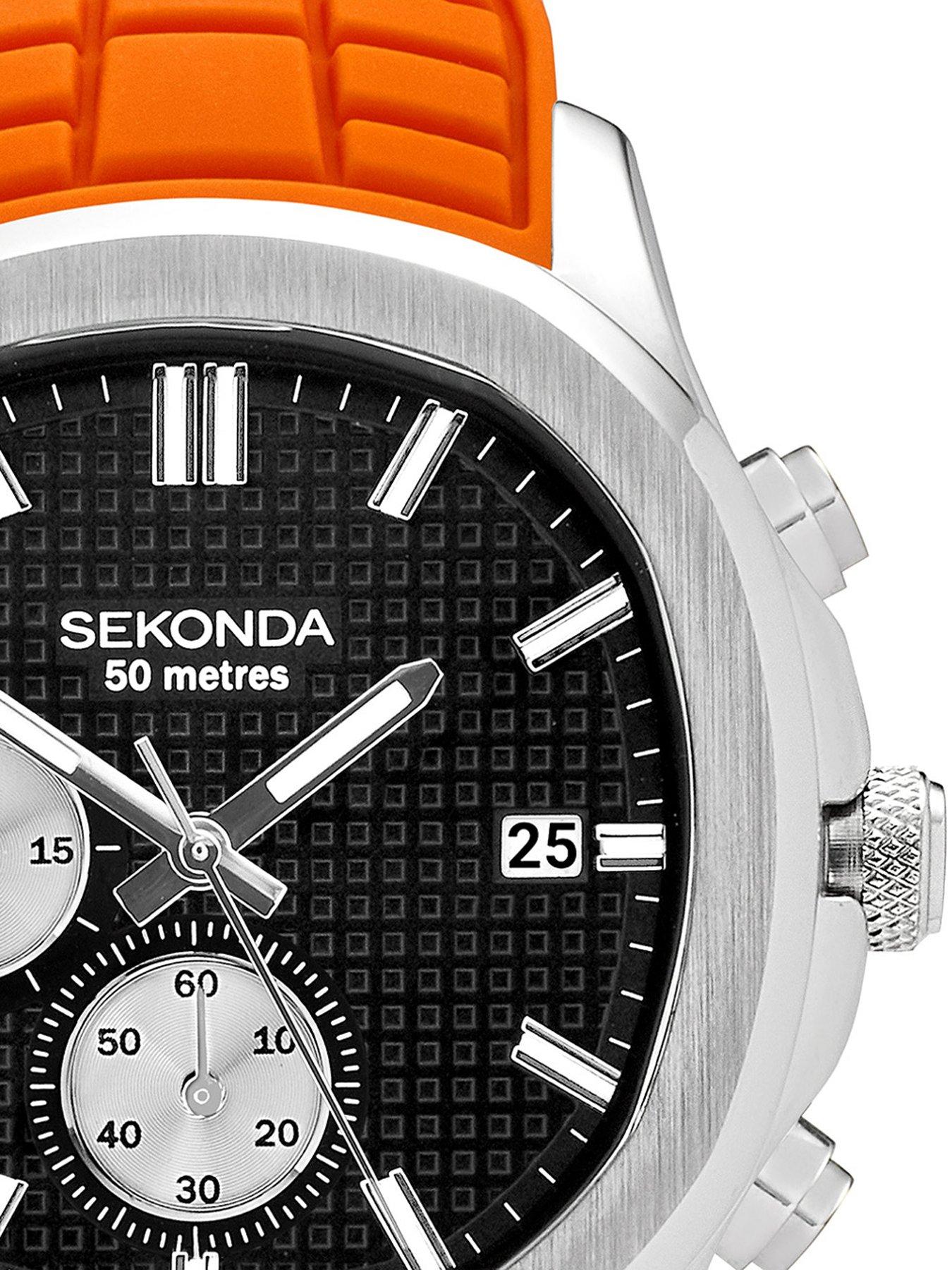 Image 2 of 6 of Sekonda Mens Octaire Orange Silicone Strap with Black Dial Chronograph Watch