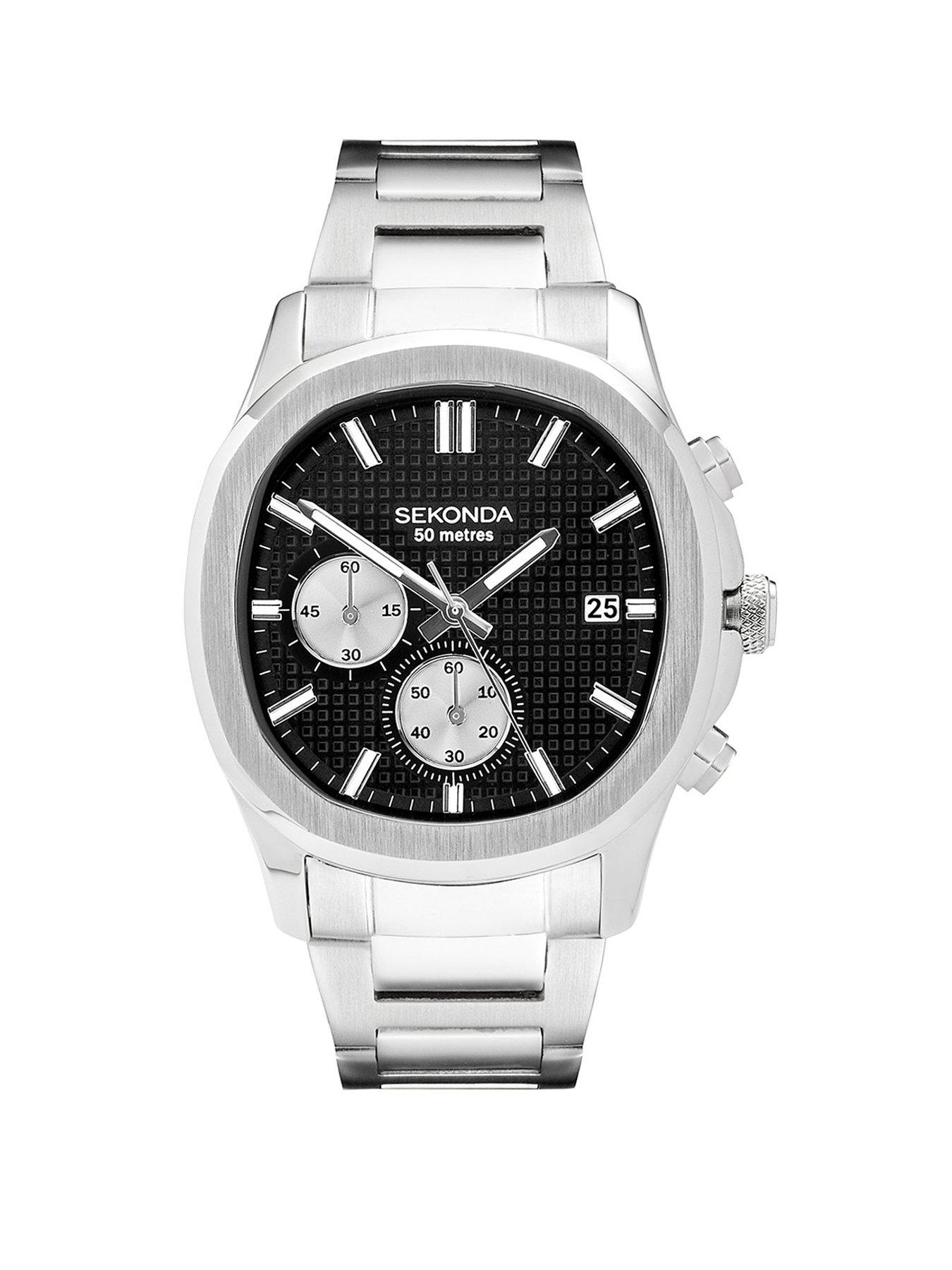 Image 1 of 6 of Sekonda Mens Octaire Silver Stainless Steel Bracelet with Black Dial Chronograph Watch