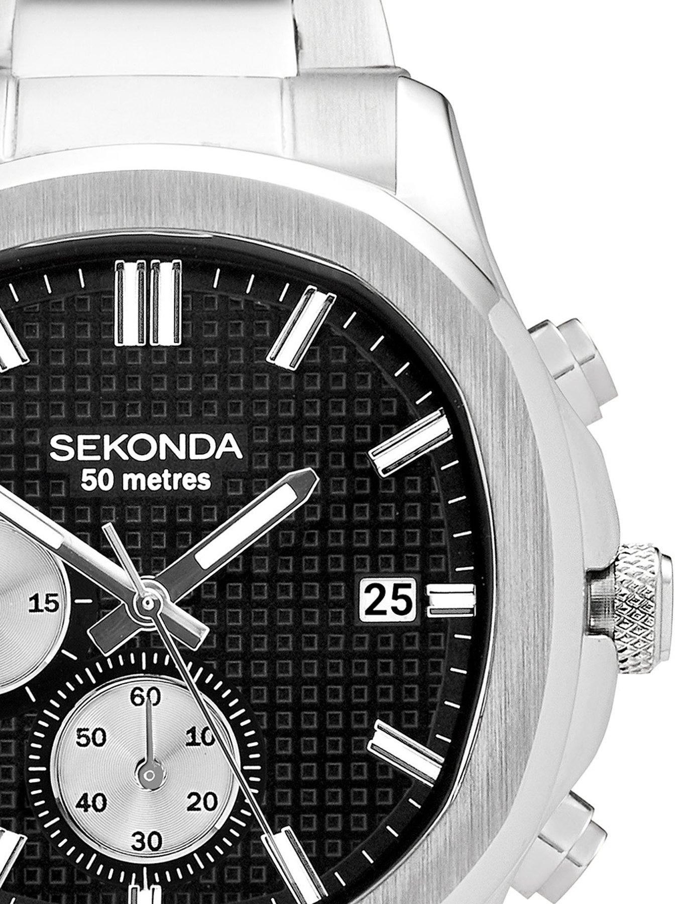 Image 2 of 6 of Sekonda Mens Octaire Silver Stainless Steel Bracelet with Black Dial Chronograph Watch