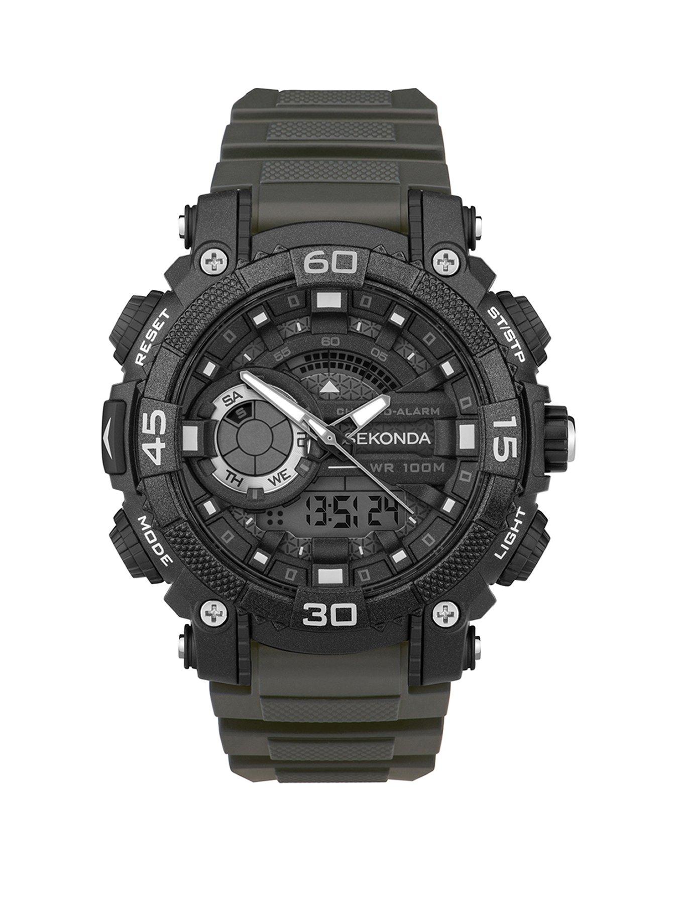 undefined Mens Malvern Dark Grey Plastic Bracelet with LCD Dial Ana-Digi Watch