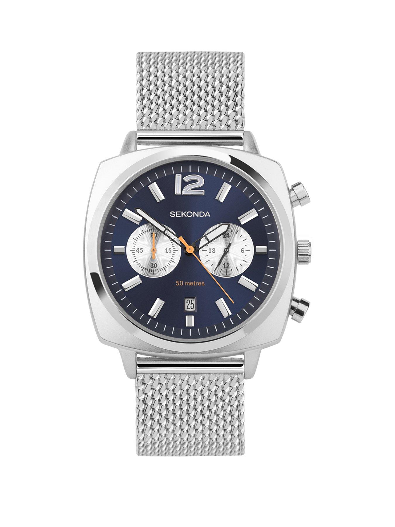Sekonda Mens Airborne Silver Stainless Steel Bracelet with Blue Dial Chronograph Watch