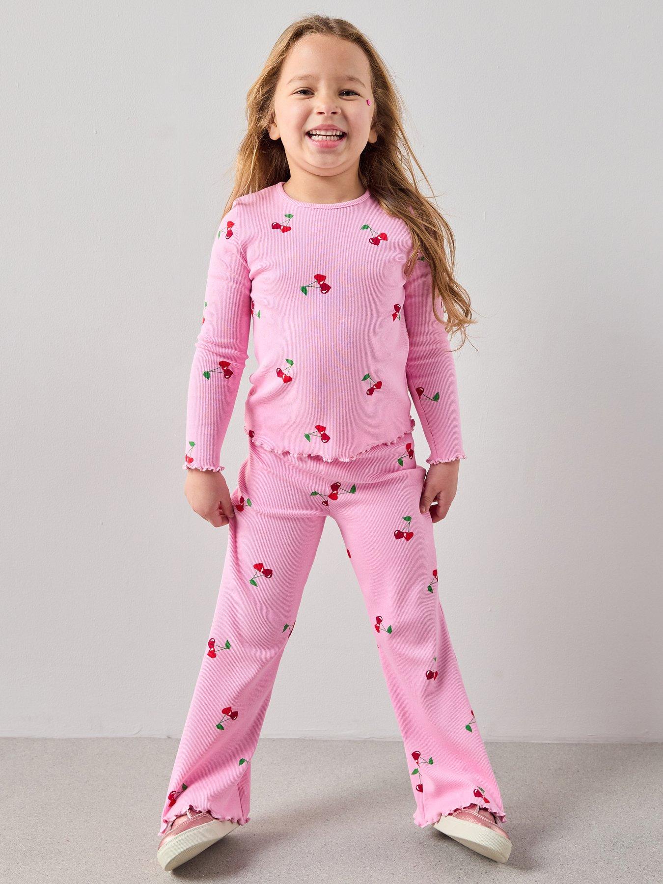 The Very Collection Girls Cotton Rich Ribbed Long Sleeve Printed Top - Pink